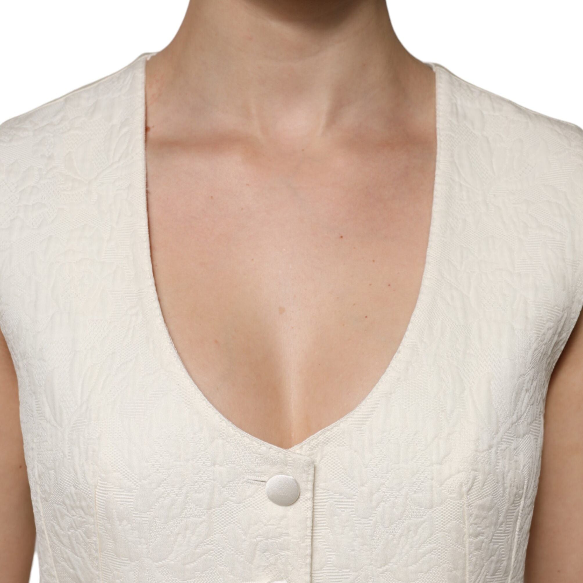 Dolce & Gabbana Ivory Cotton Button Down Sleeveless Vest Top