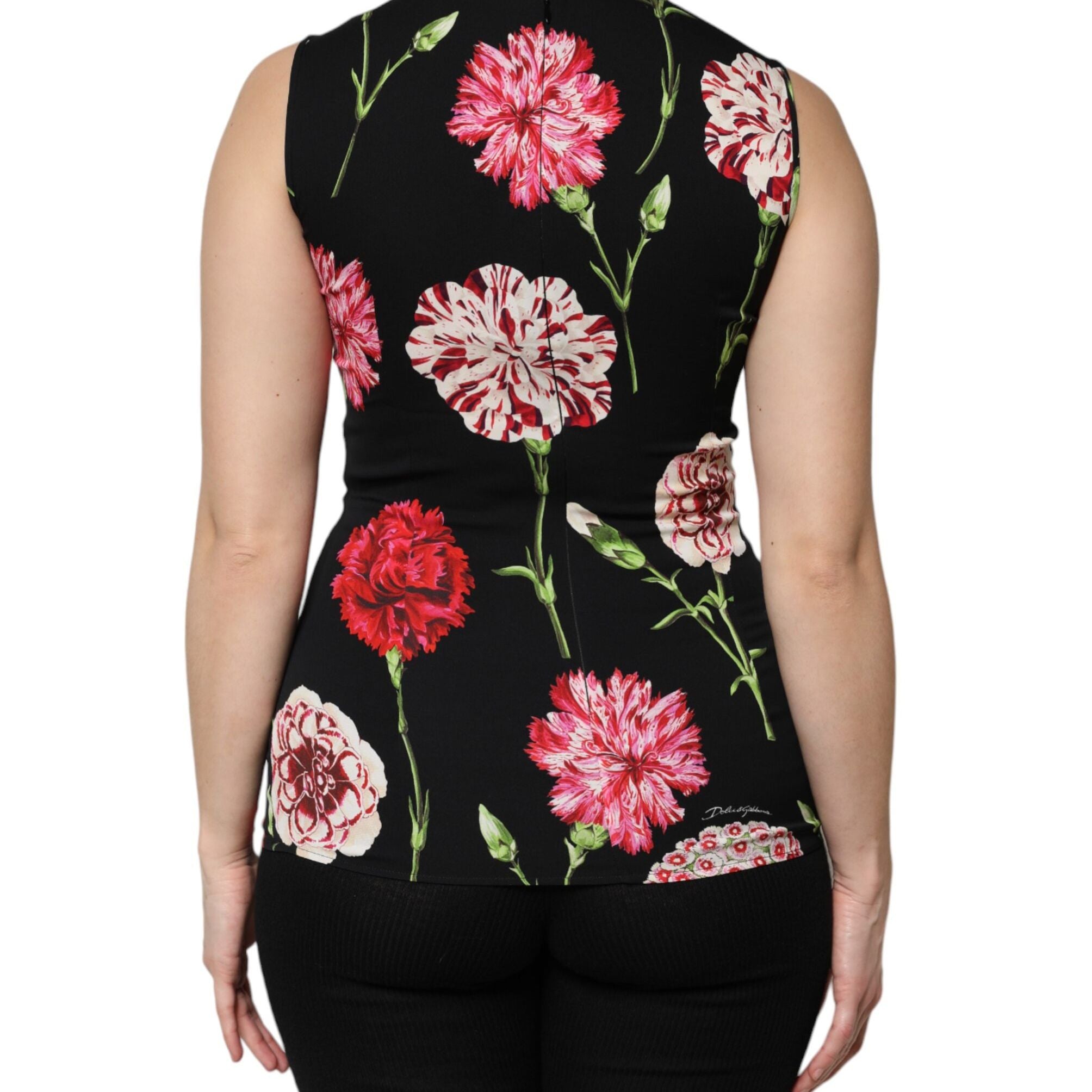 Dolce & Gabbana Black Floral Print Sleeveless Tank Blouse Top