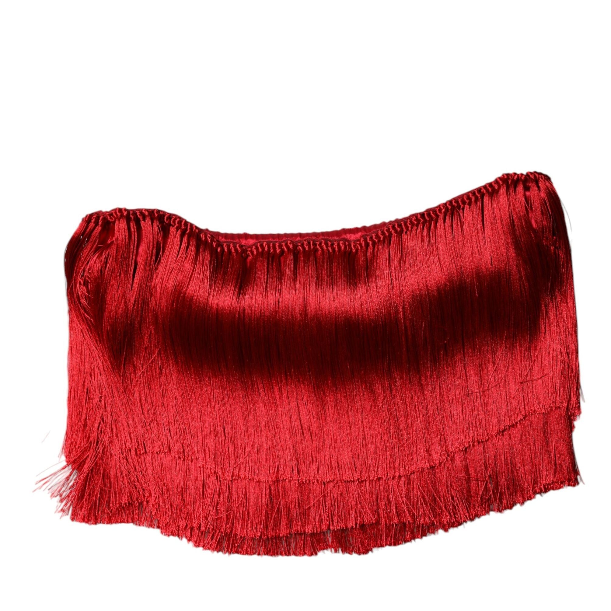 Dolce & Gabbana Red Silk Strapless Fringe Crop Tube Top