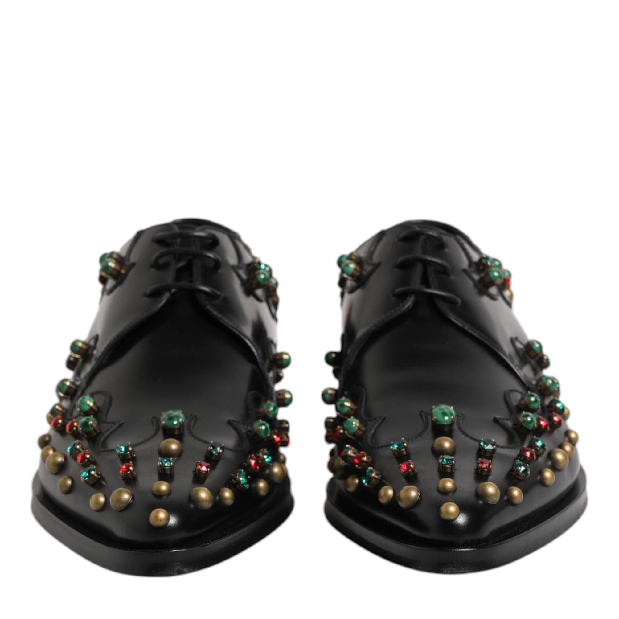 Dolce & Gabbana Black Leather Derby Dress Studded Shoes