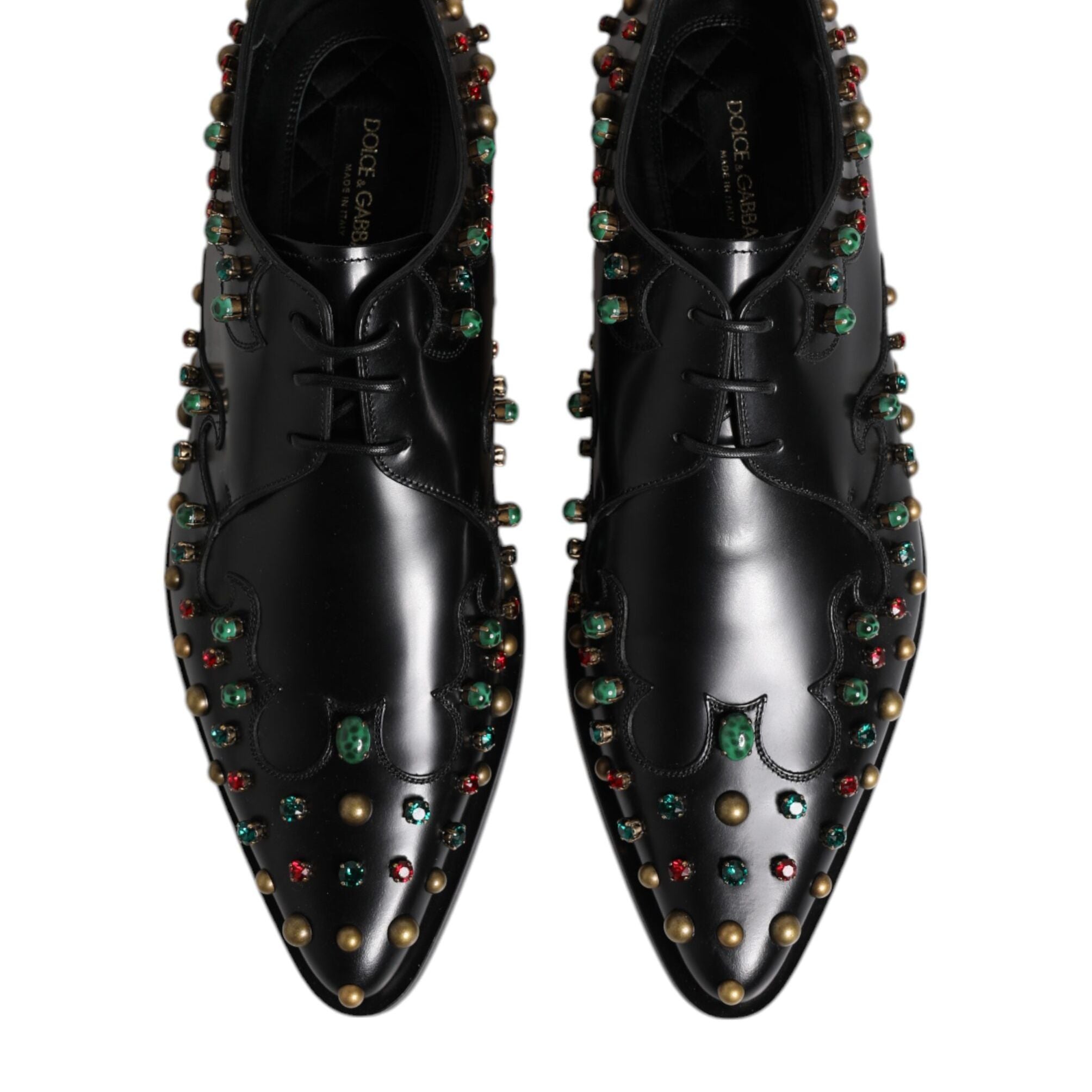 Dolce & Gabbana Black Leather Derby Dress Studded Shoes