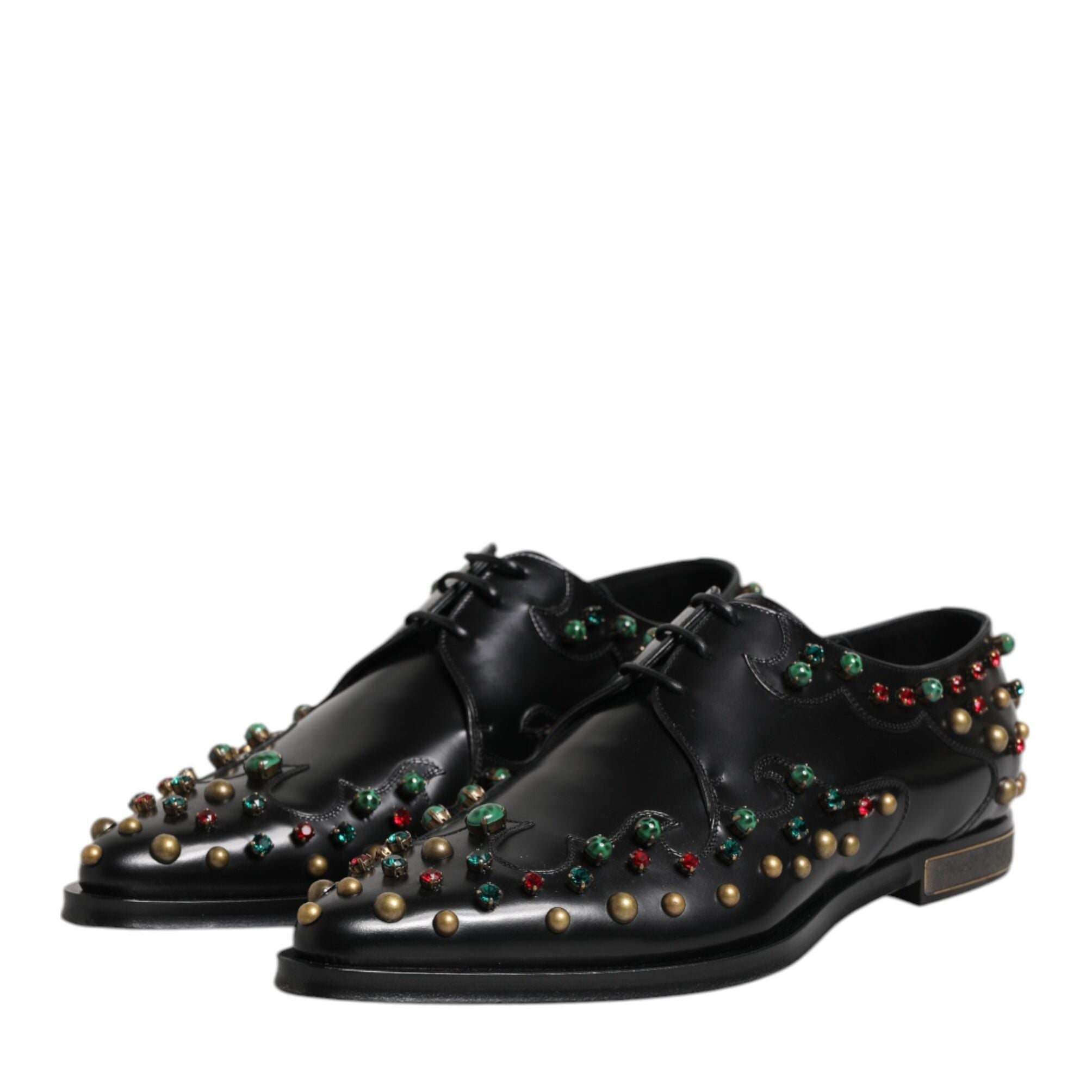 Dolce & Gabbana Black Leather Derby Dress Studded Shoes