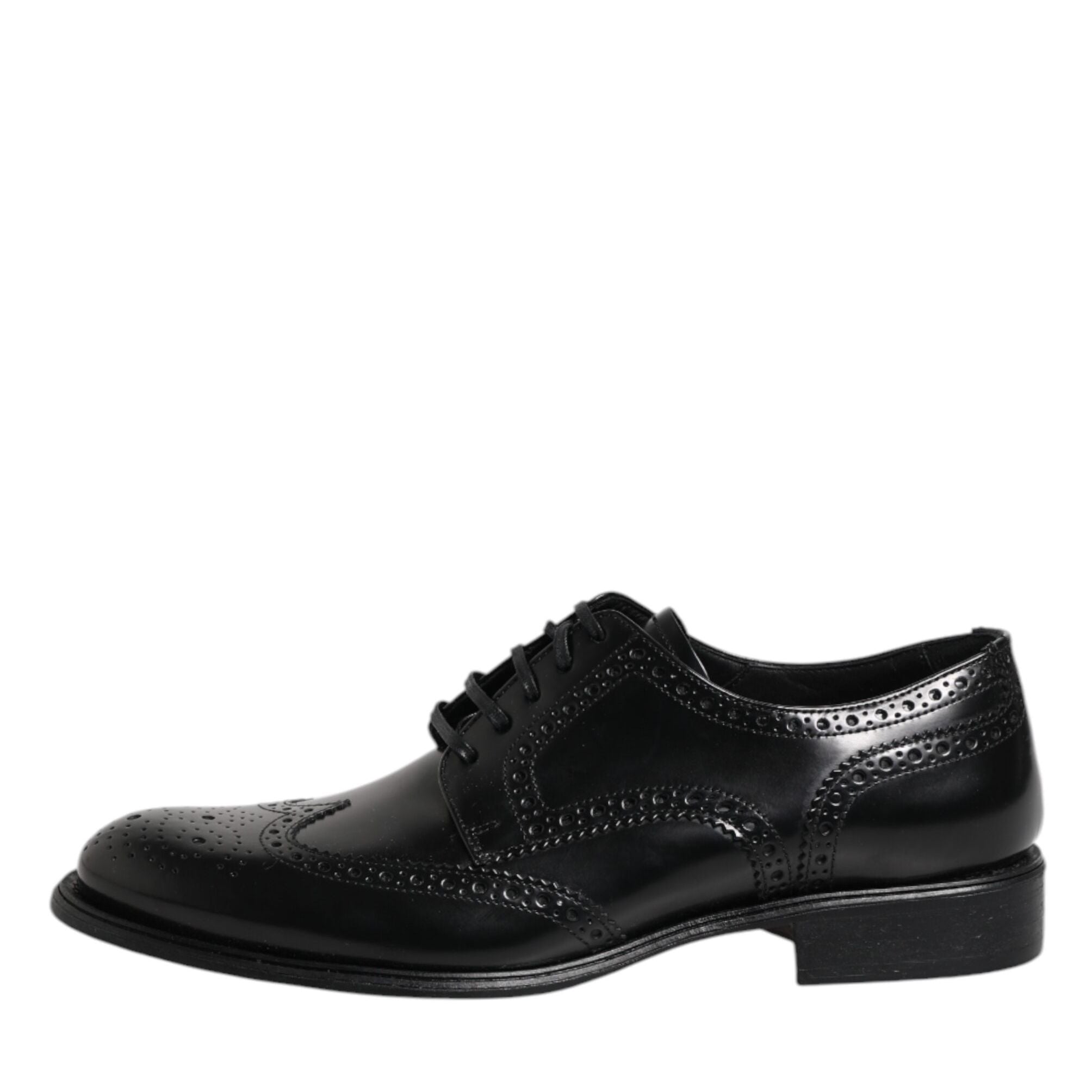 Dolce & Gabbana Black Leather Derby Wingtip Formal Shoes