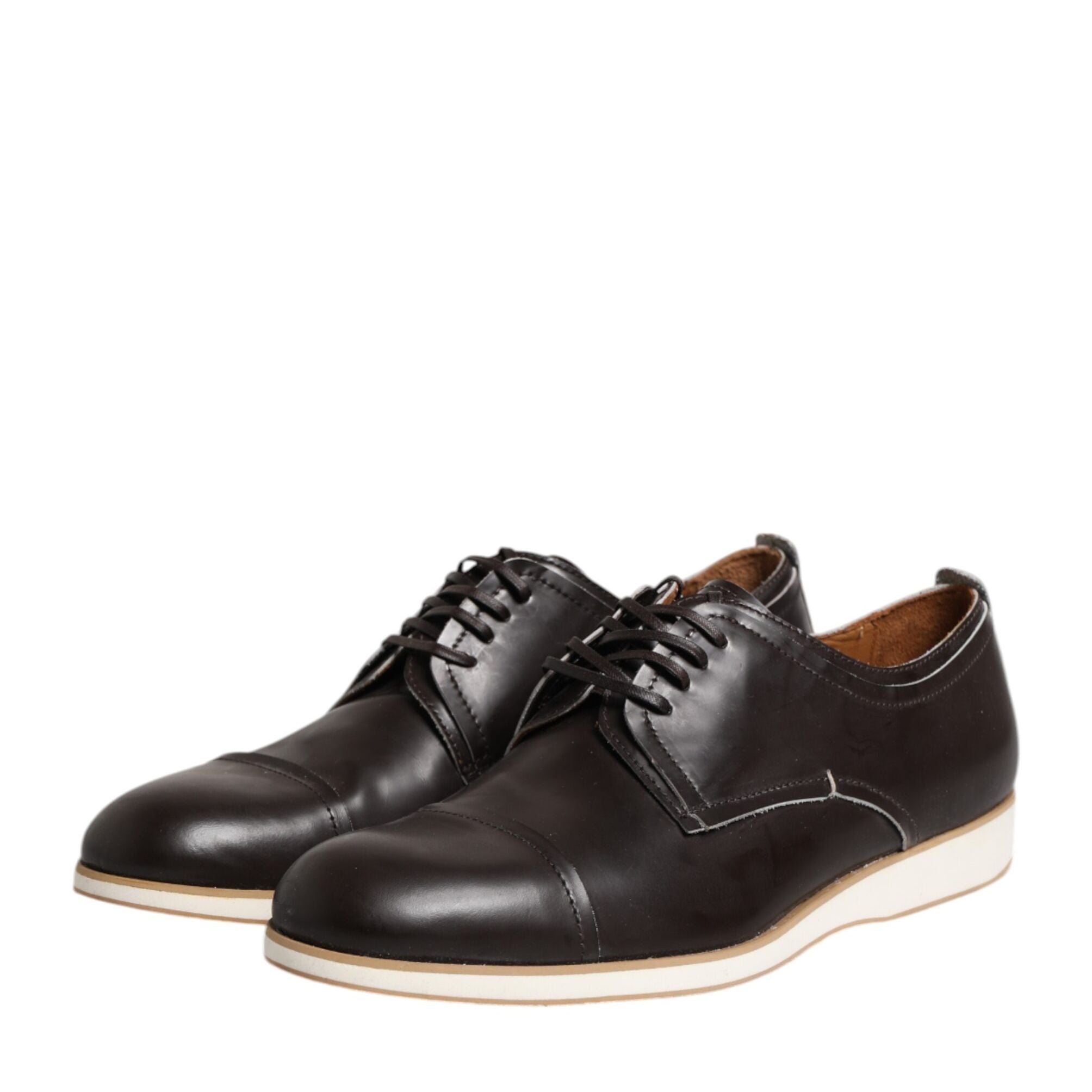 Pollini Dark Brown Leather Derby Lace Up Dress Formal Shoes