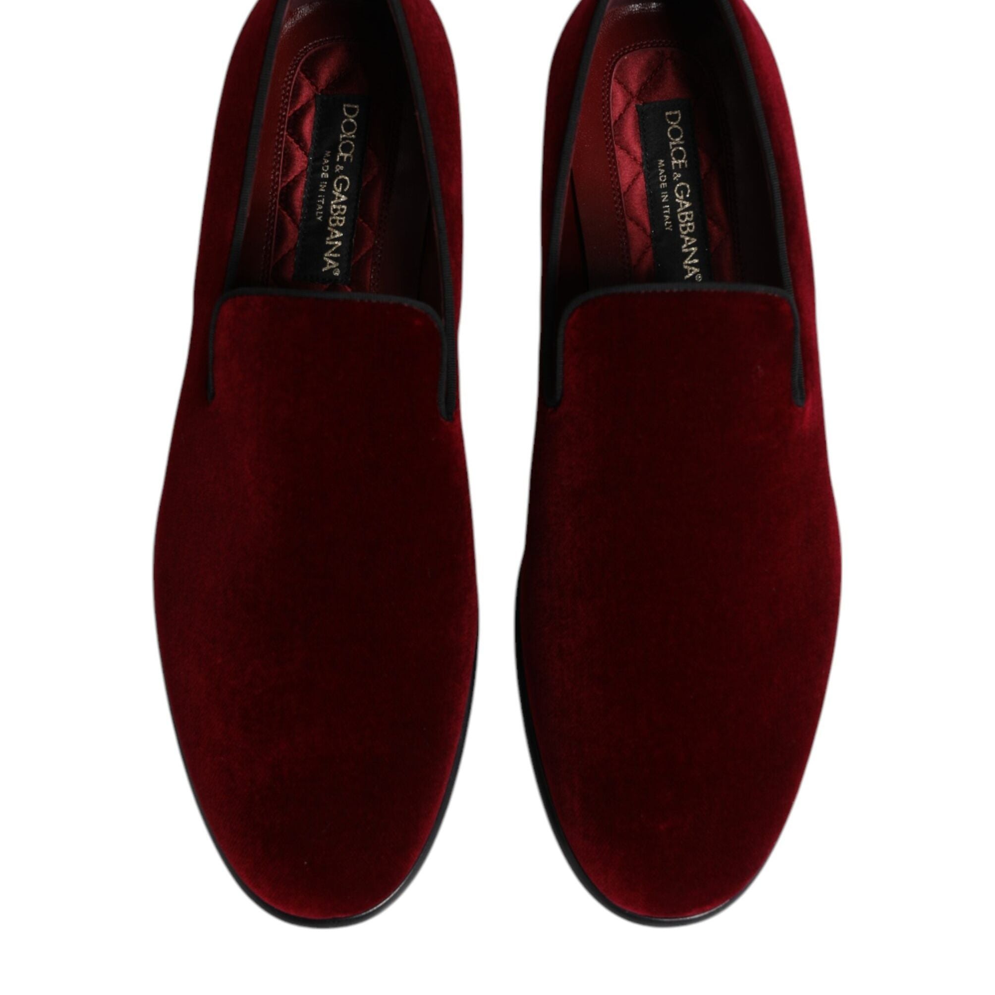 Dolce & Gabbana Red Cotton Velvet Slip On Loafers Formal Shoes