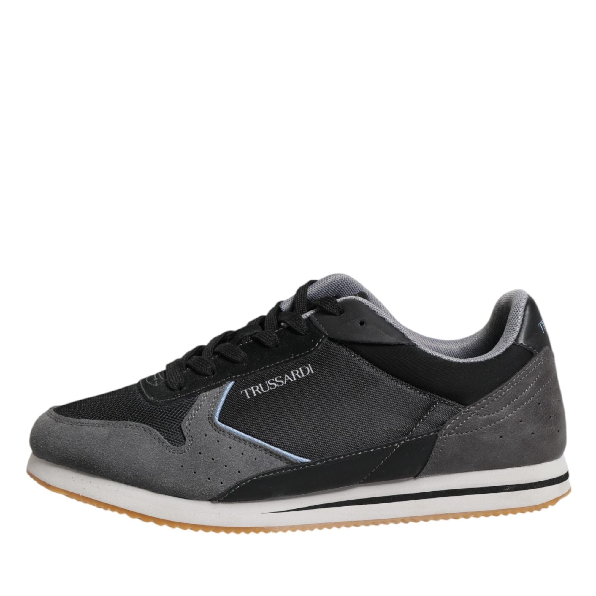 Trussardi Black Gray Lace Up Low Top Casual Sneakers Shoes