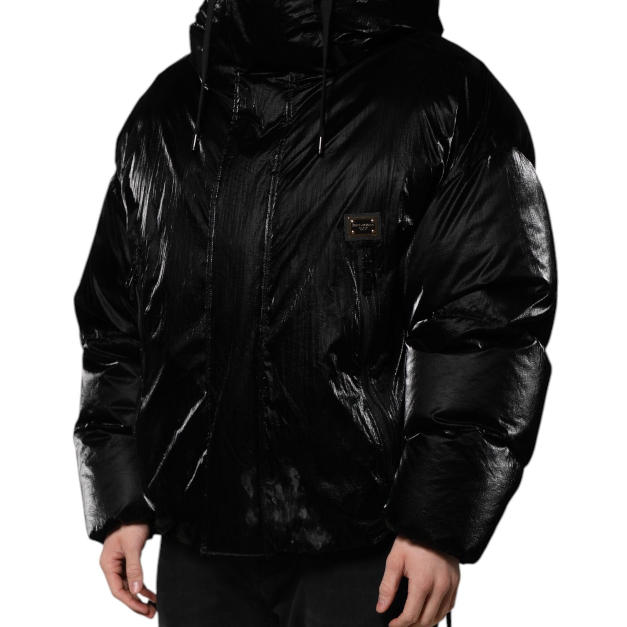 Dolce & Gabbana Black Logo Full Zip Hooded Quilted Jacket