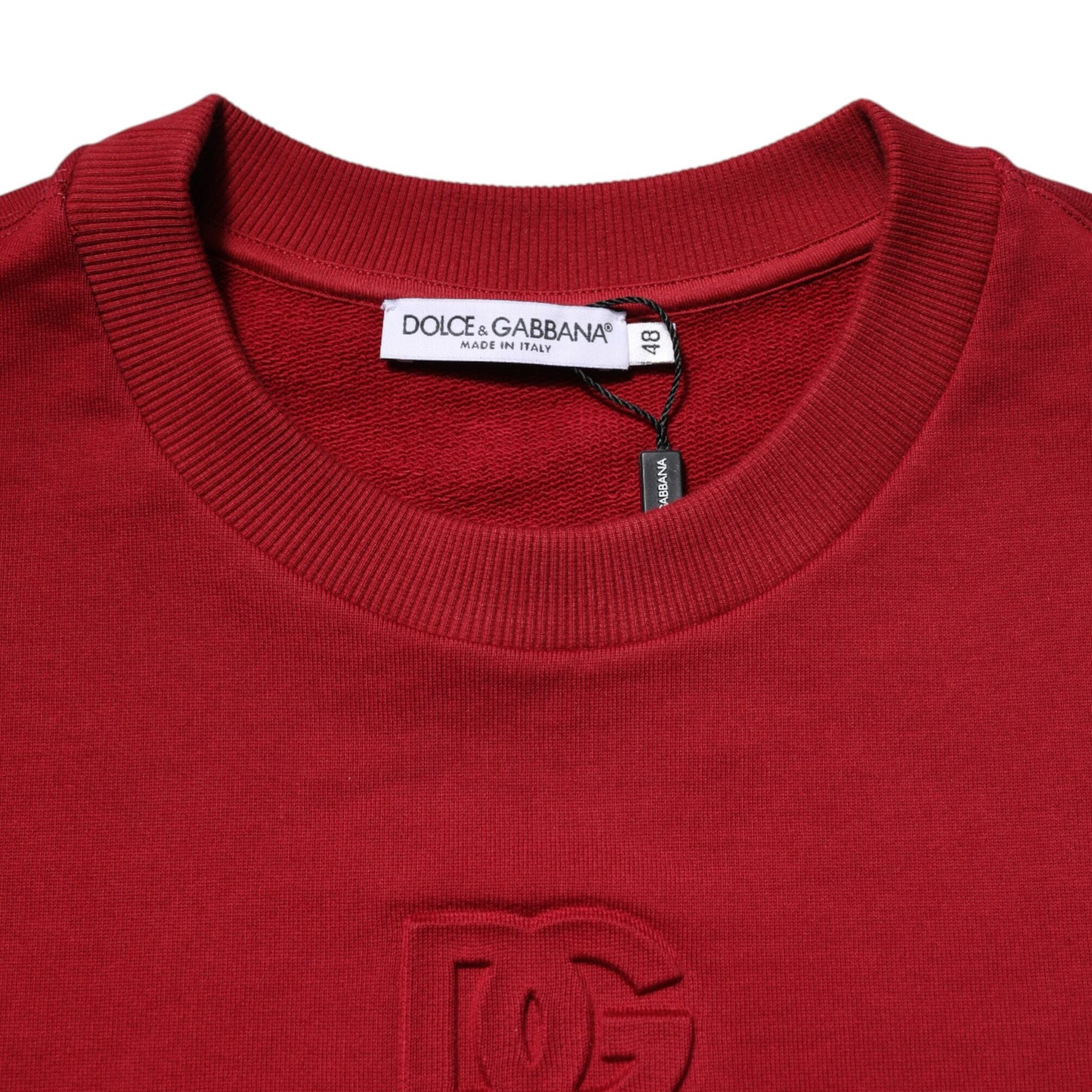Dolce & Gabbana Red Embossed Logo Cotton Crew Neck Sweater