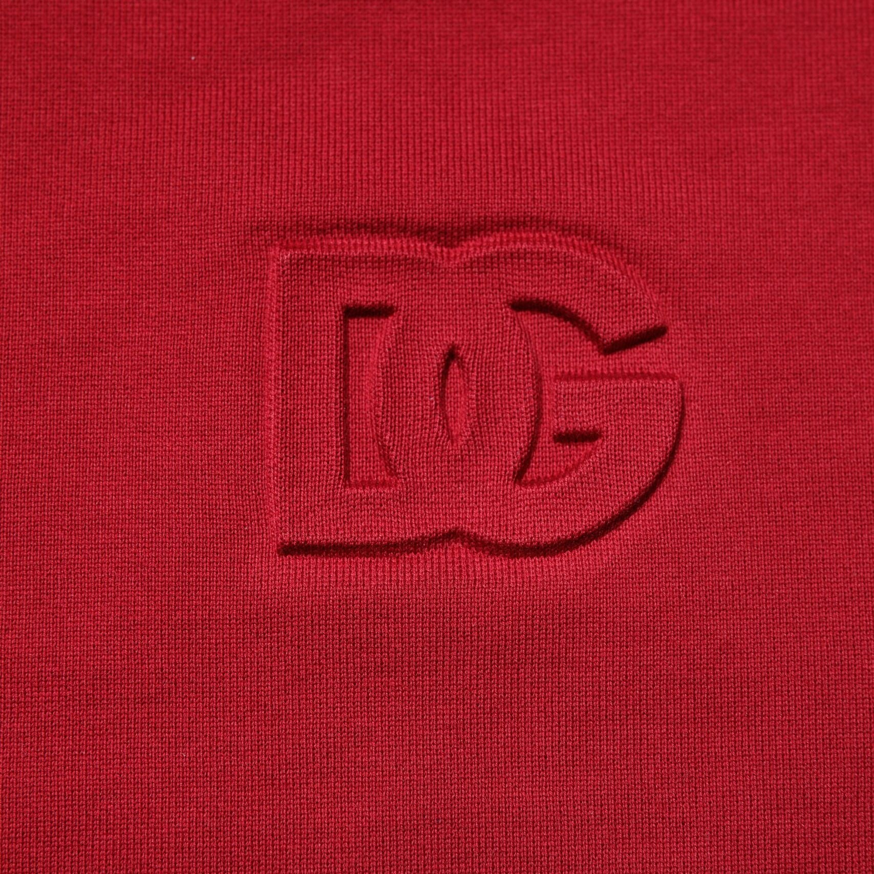 Dolce & Gabbana Red Embossed Logo Cotton Crew Neck Sweater