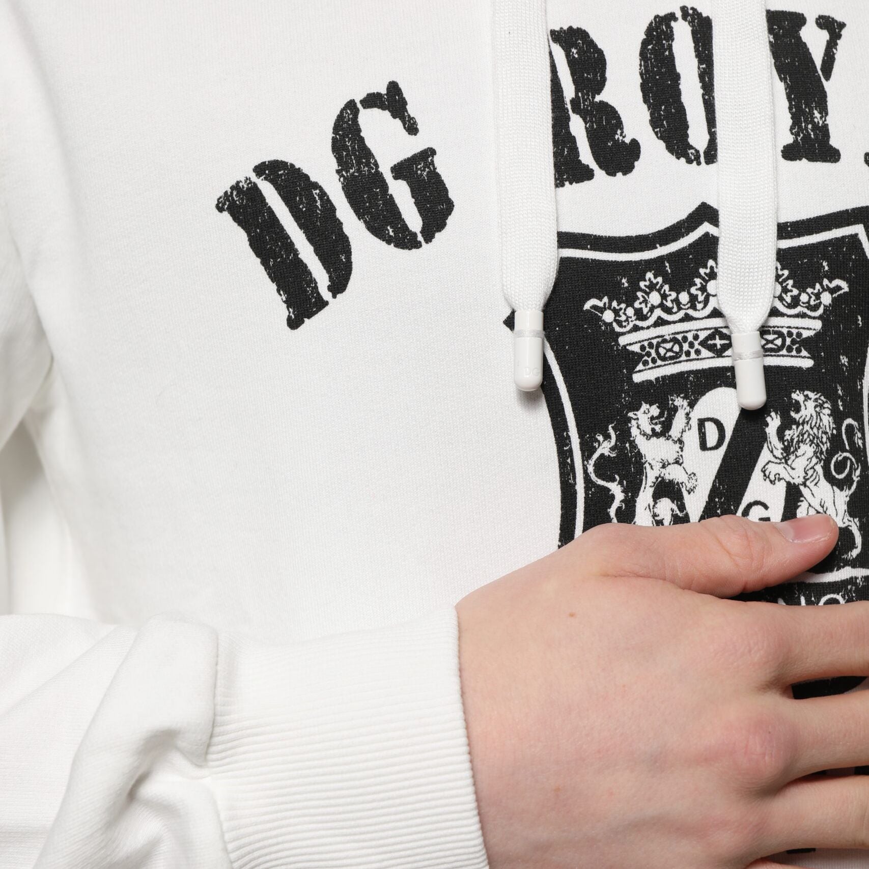 Dolce & Gabbana White Cotton DG ROYAL Print Hooded Sweater