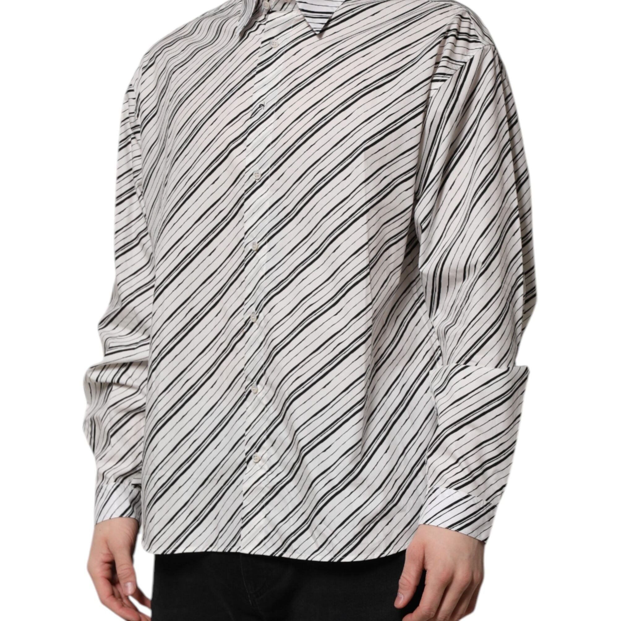 Dolce & Gabbana White Striped Long Sleeves Men Formal Shirt