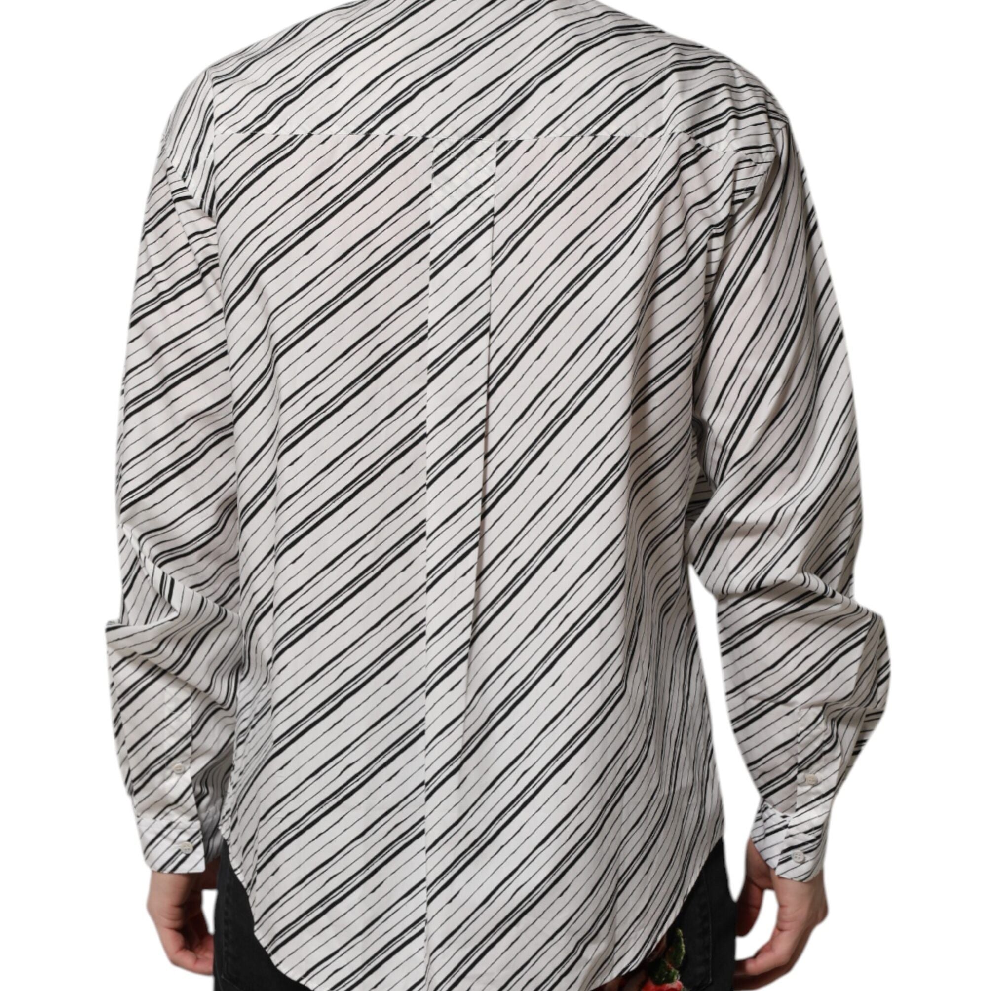 Dolce & Gabbana White Striped Long Sleeves Men Formal Shirt