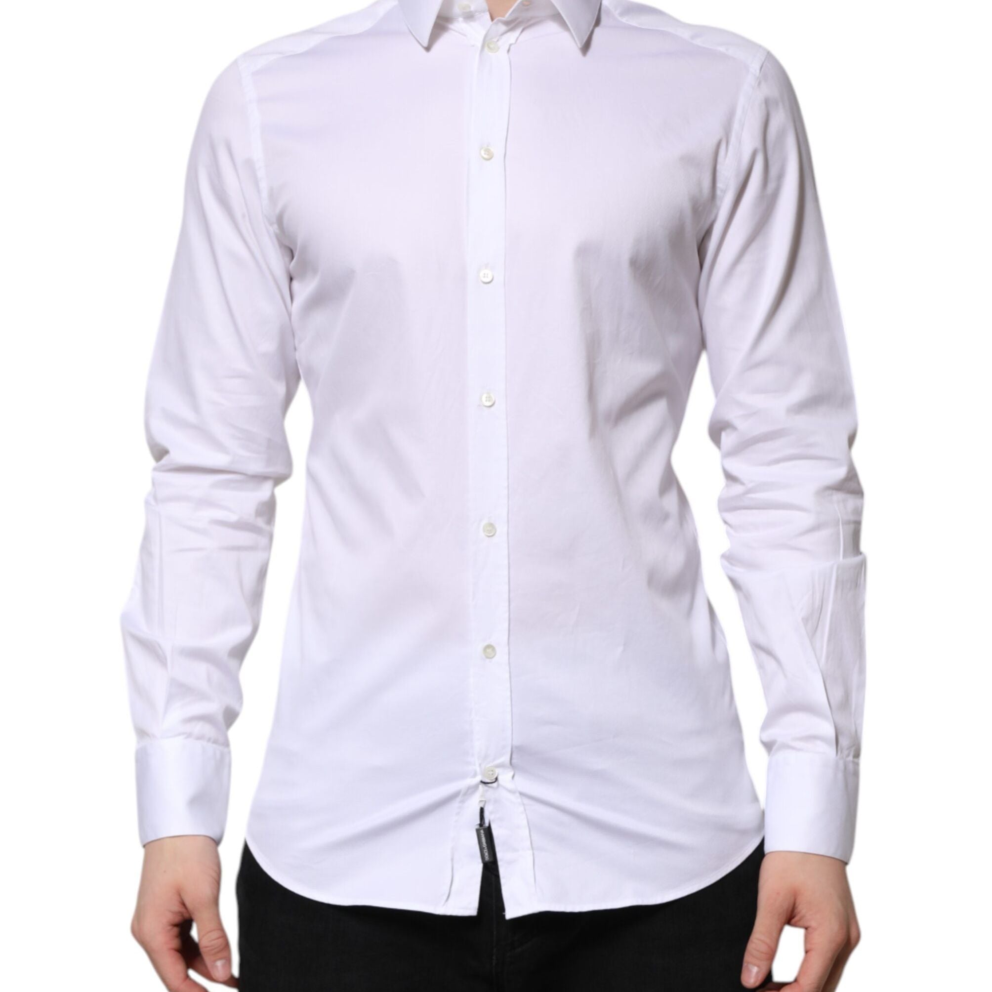 Dolce & Gabbana White Cotton GOLD Long Sleeve Men Dress Shirt