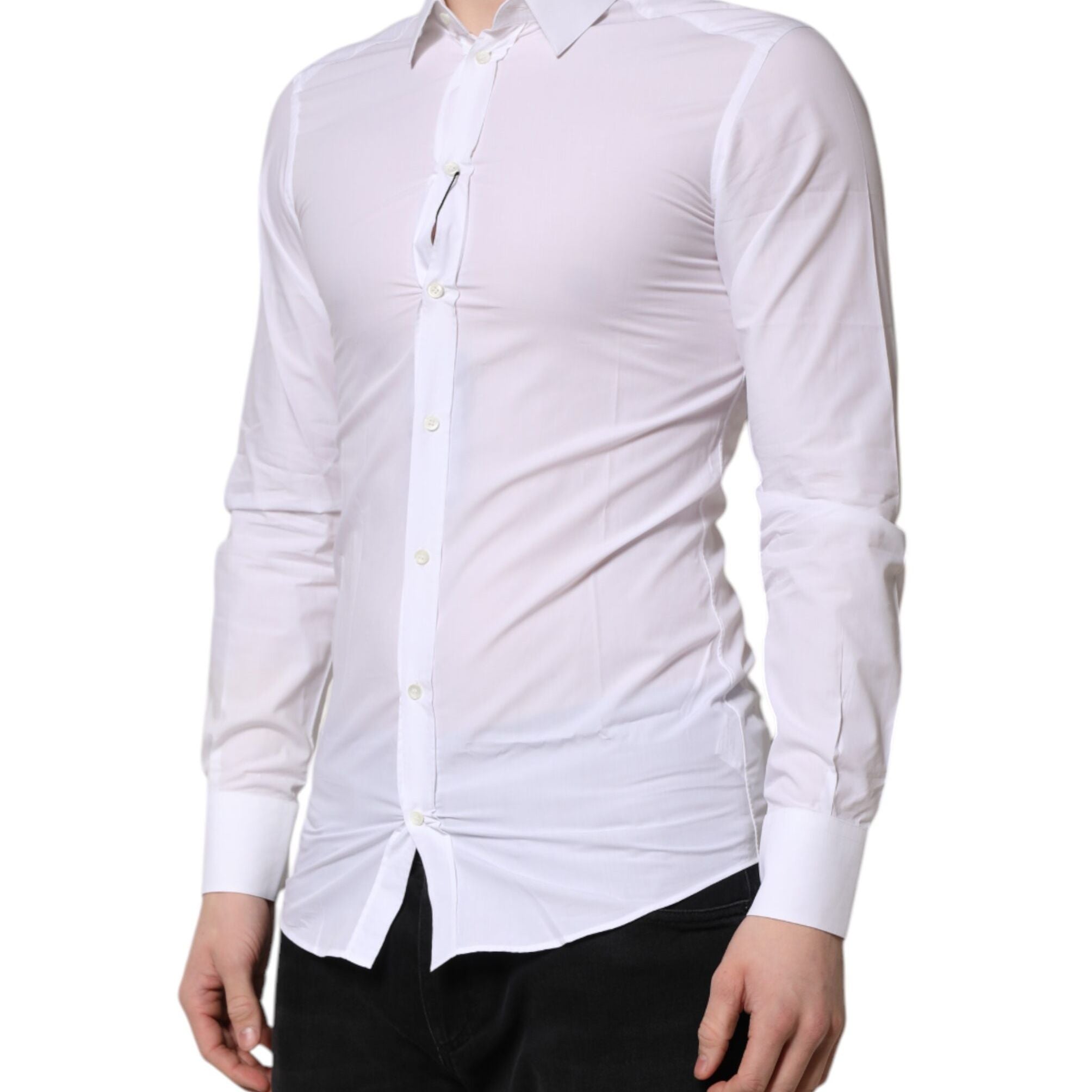 Dolce & Gabbana White Cotton GOLD Long Sleeve Men Dress Shirt