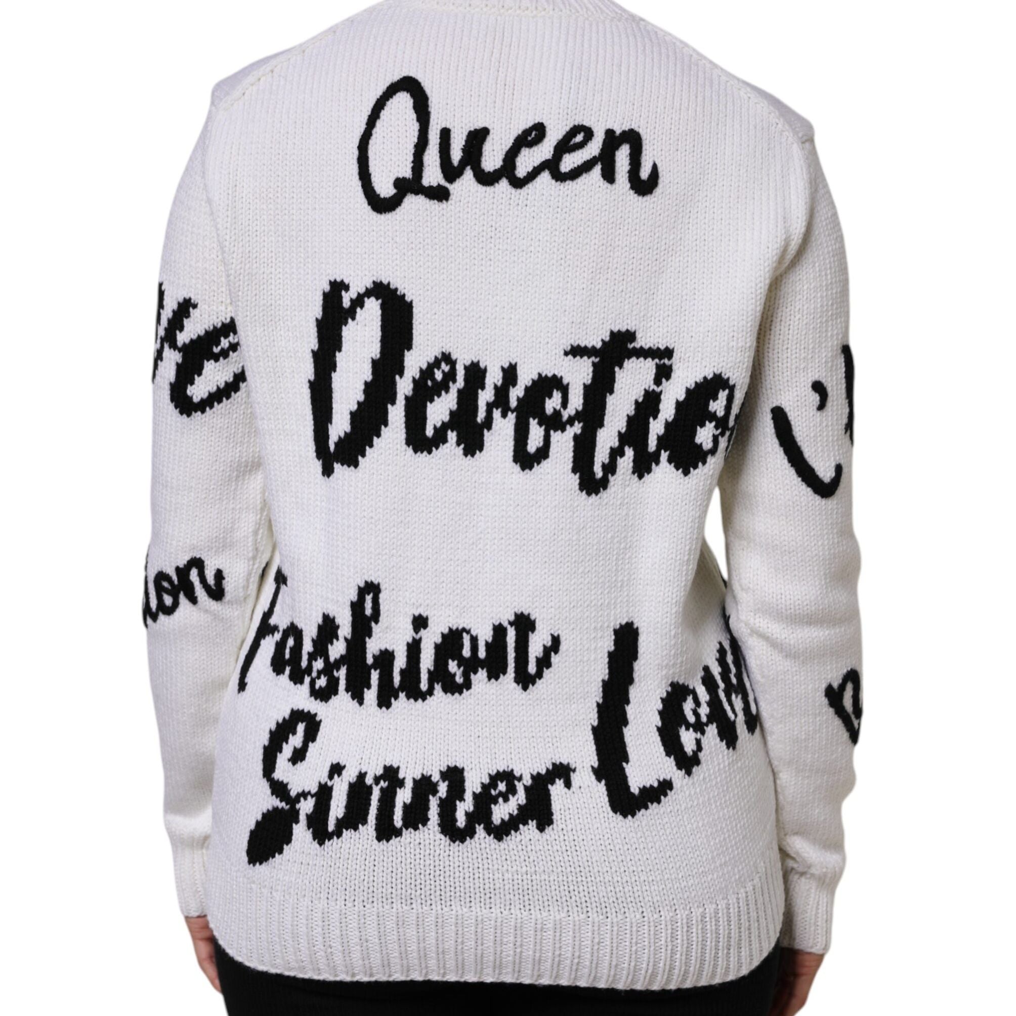 Dolce & Gabbana White Wool Knit Crew Neck Pullover Sweater