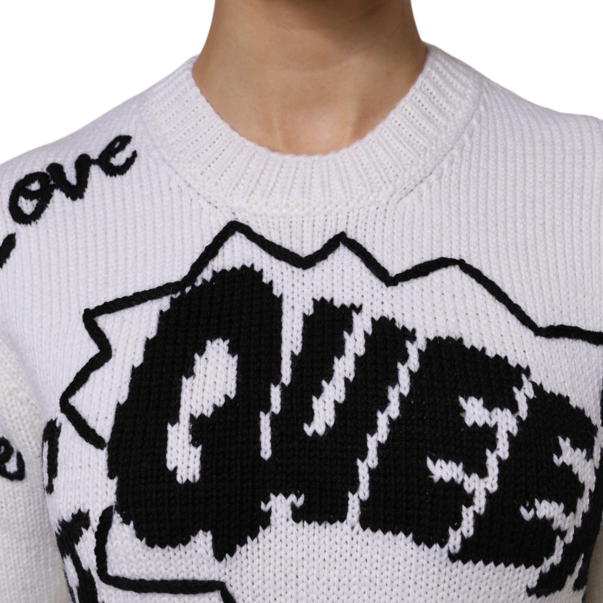 Dolce & Gabbana White Wool Knit Crew Neck Pullover Sweater