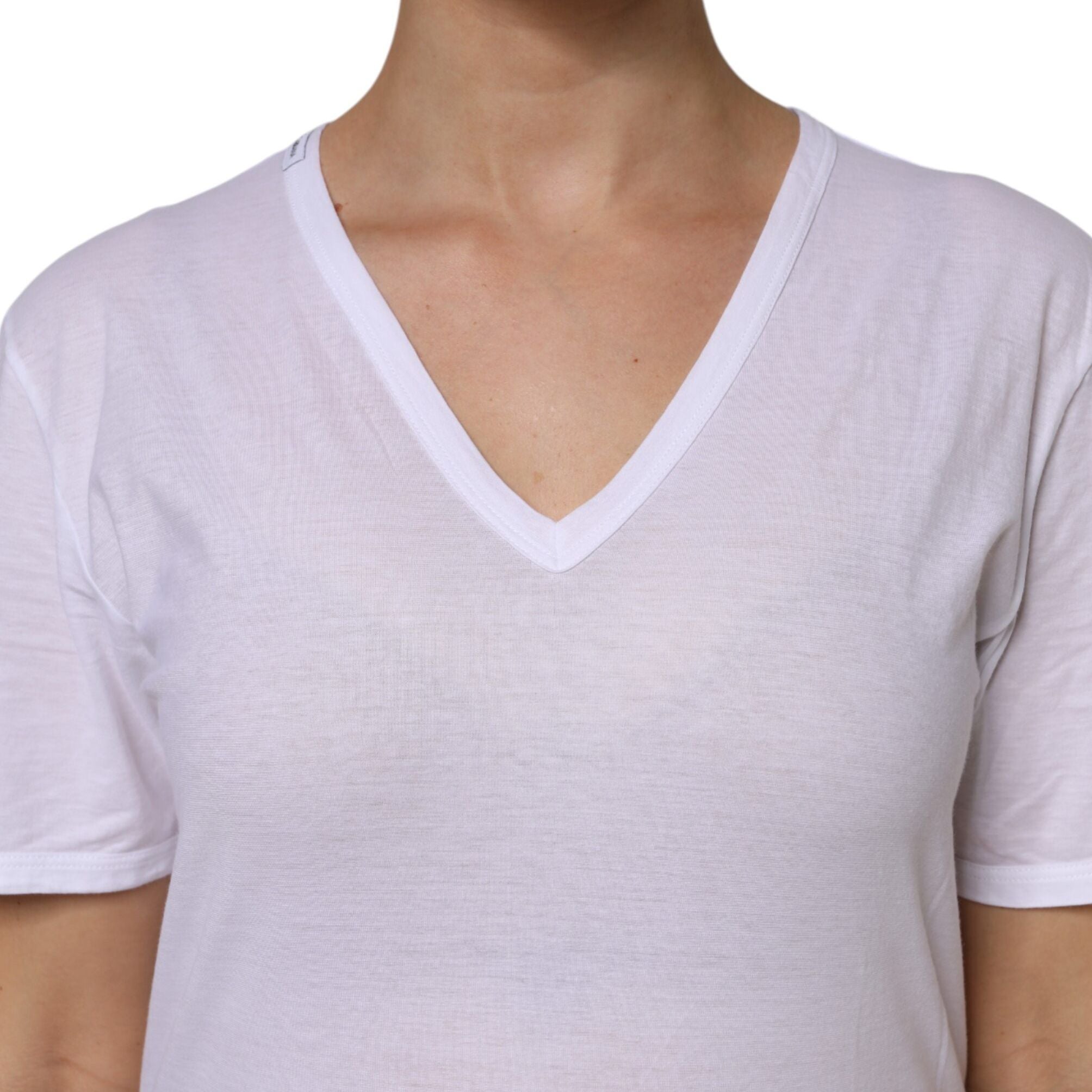 Dolce & Gabbana White Cotton Short Sleeves V-Neck Top T-shirt