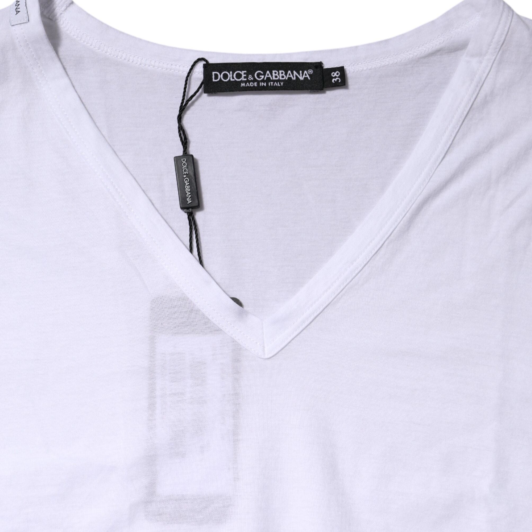 Dolce & Gabbana White Cotton Short Sleeves V-Neck Top T-shirt