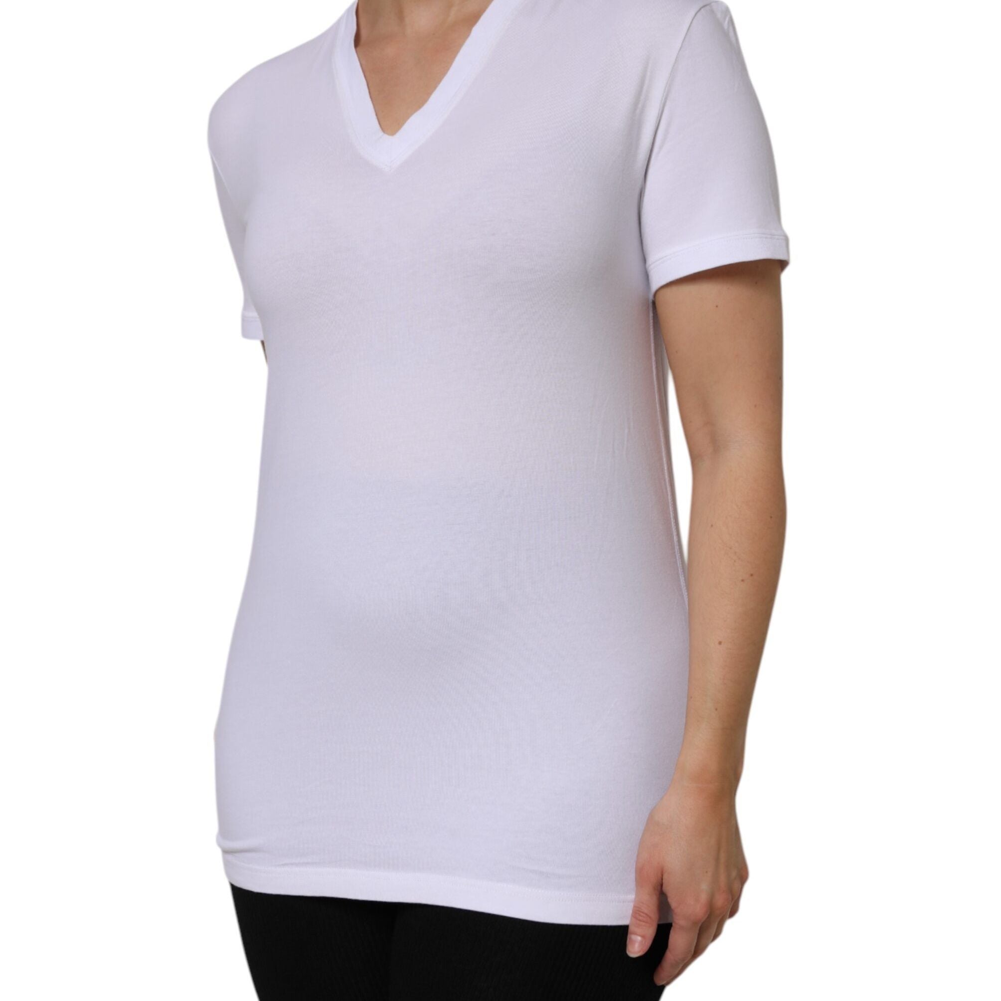Dolce & Gabbana White Cotton Short Sleeves V-Neck Top T-shirt