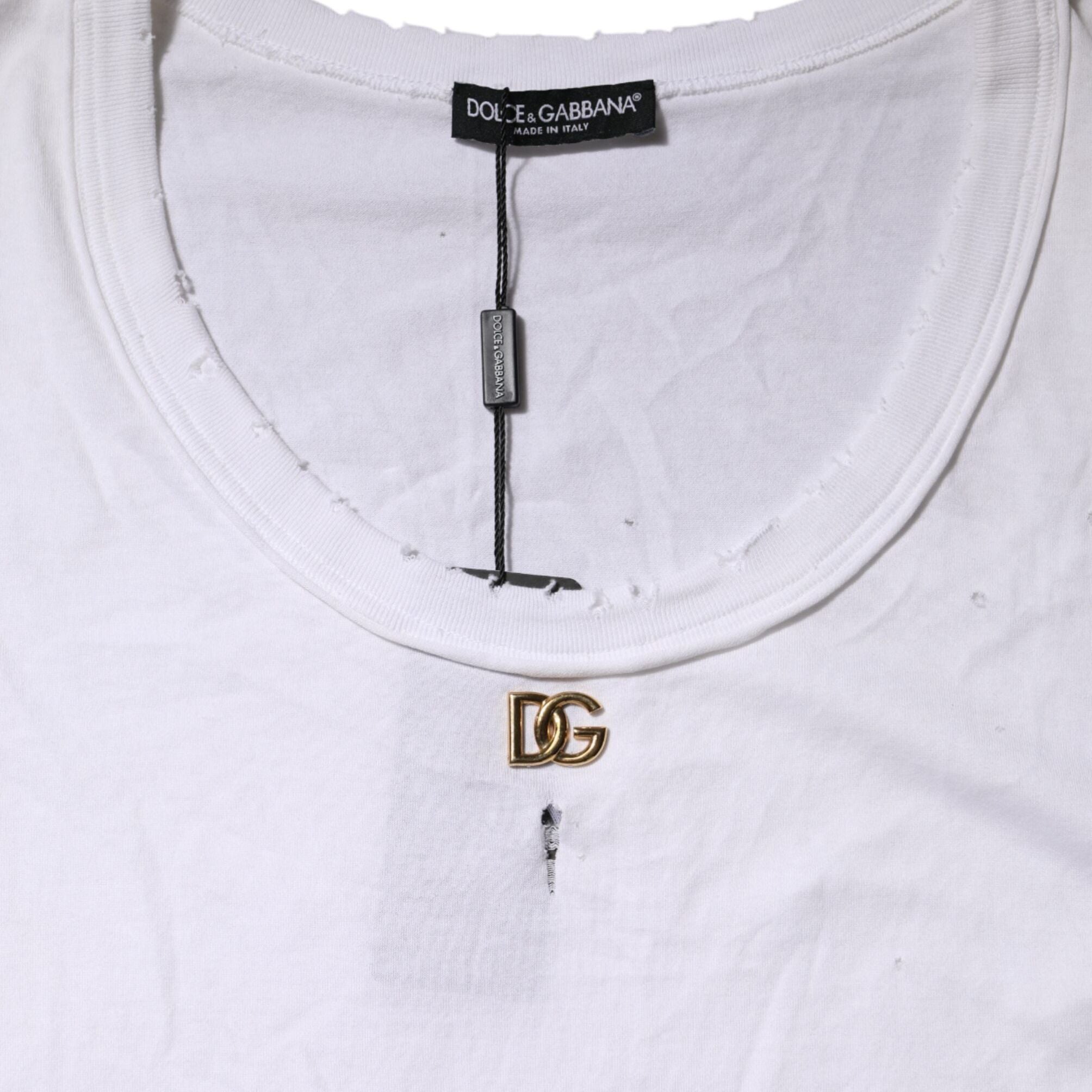 Dolce & Gabbana White Cotton Sleeveless Round Neck Tank Top