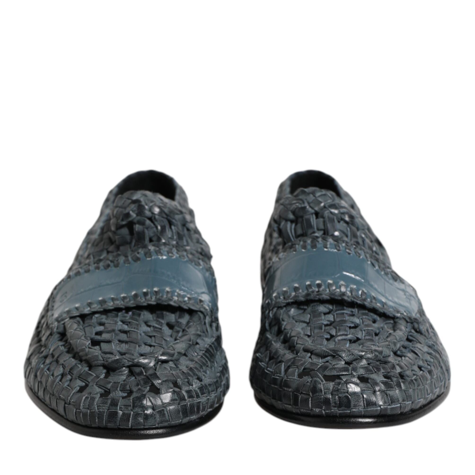 Dolce & Gabbana Blue Woven Leather Slip On Loafers Shoes