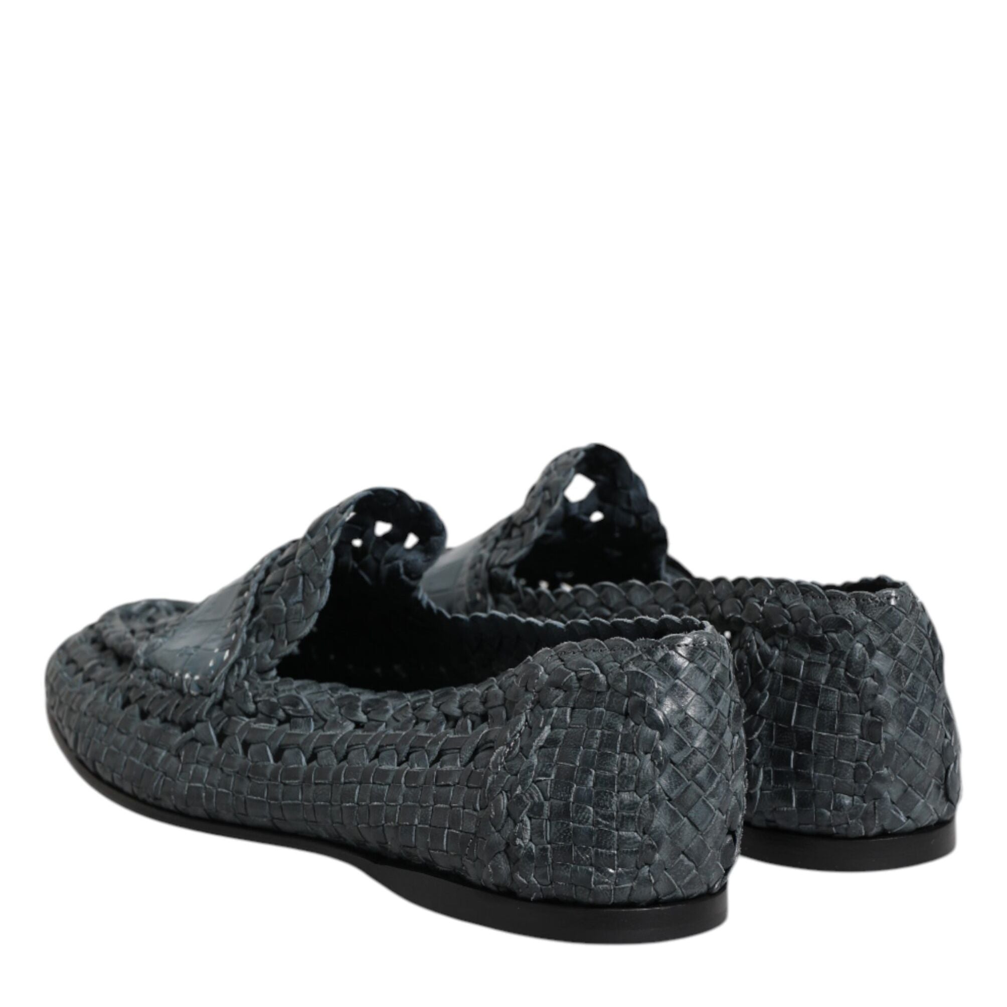 Dolce & Gabbana Blue Woven Leather Slip On Loafers Shoes