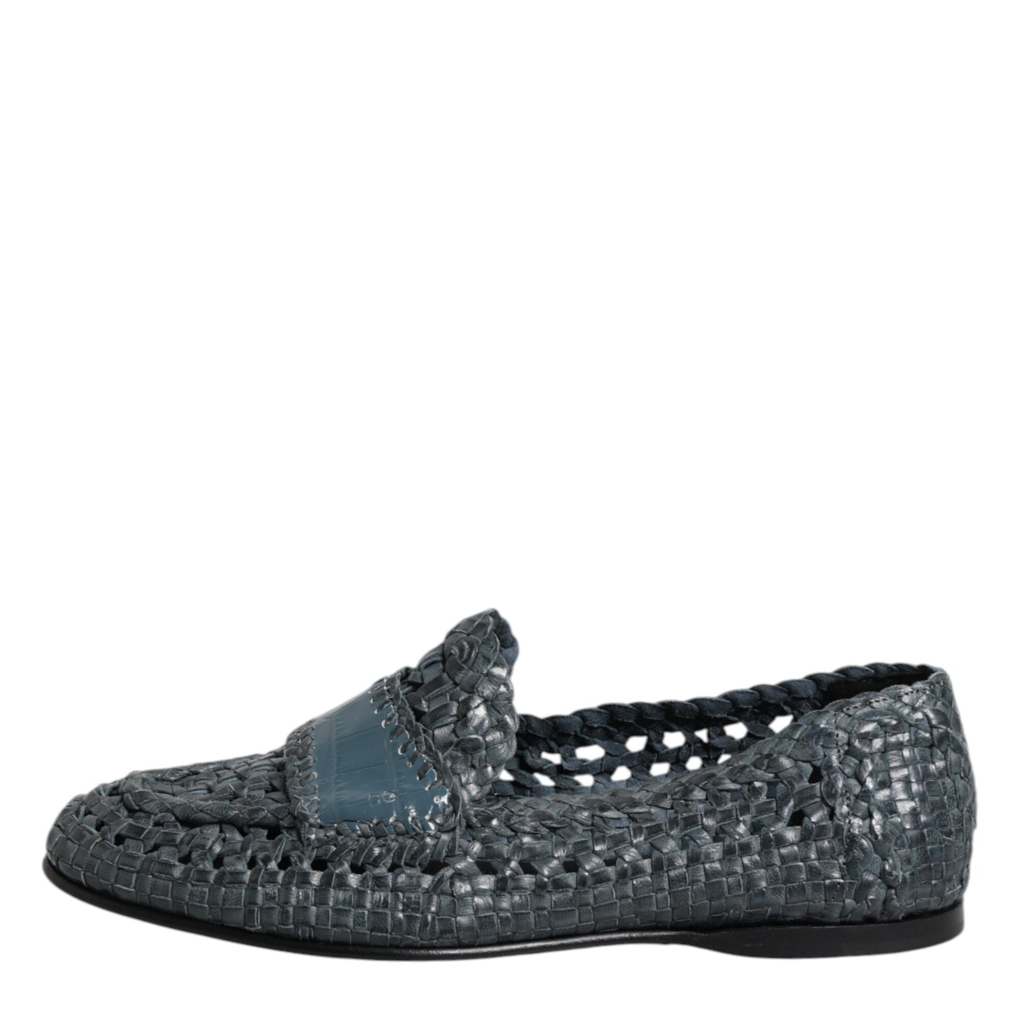 Dolce & Gabbana Blue Woven Leather Slip On Loafers Shoes