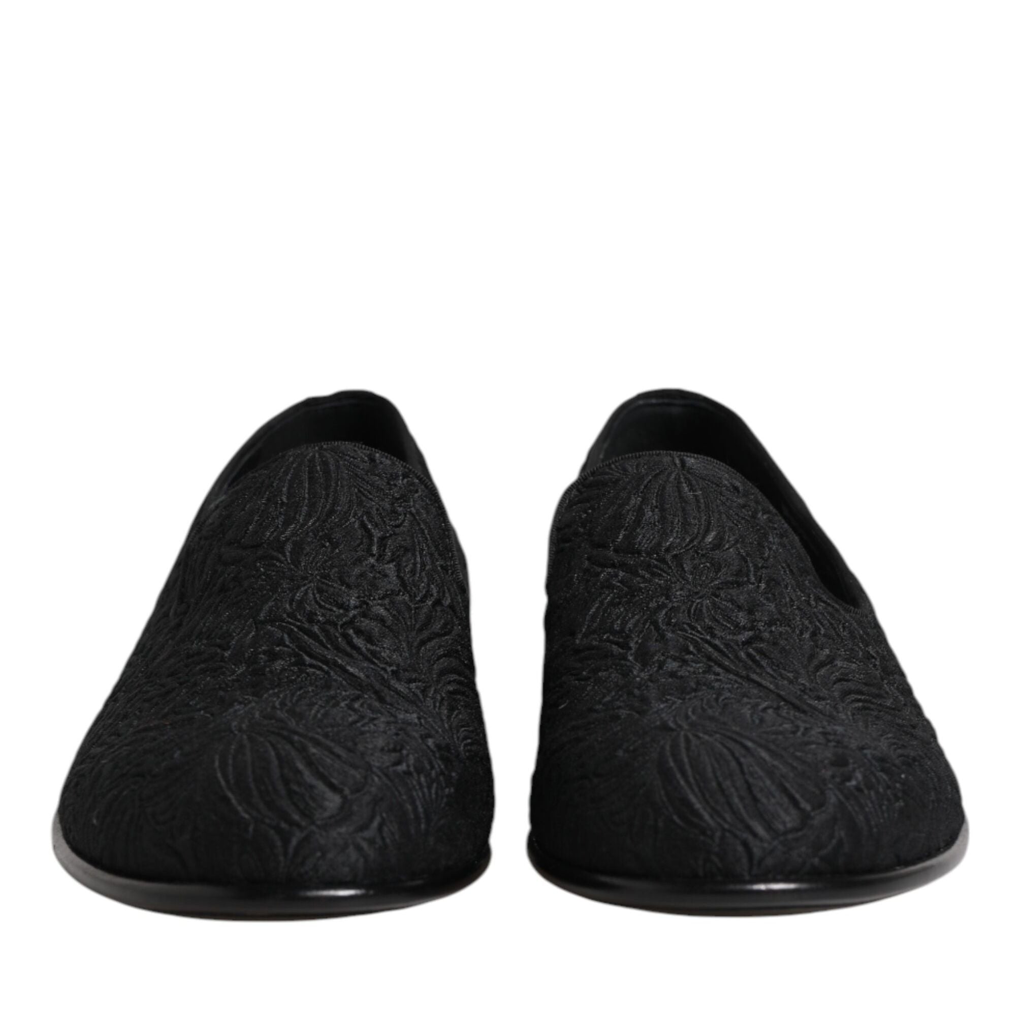 Dolce & Gabbana Black Jacquard Slip On Loafers Formal Shoes