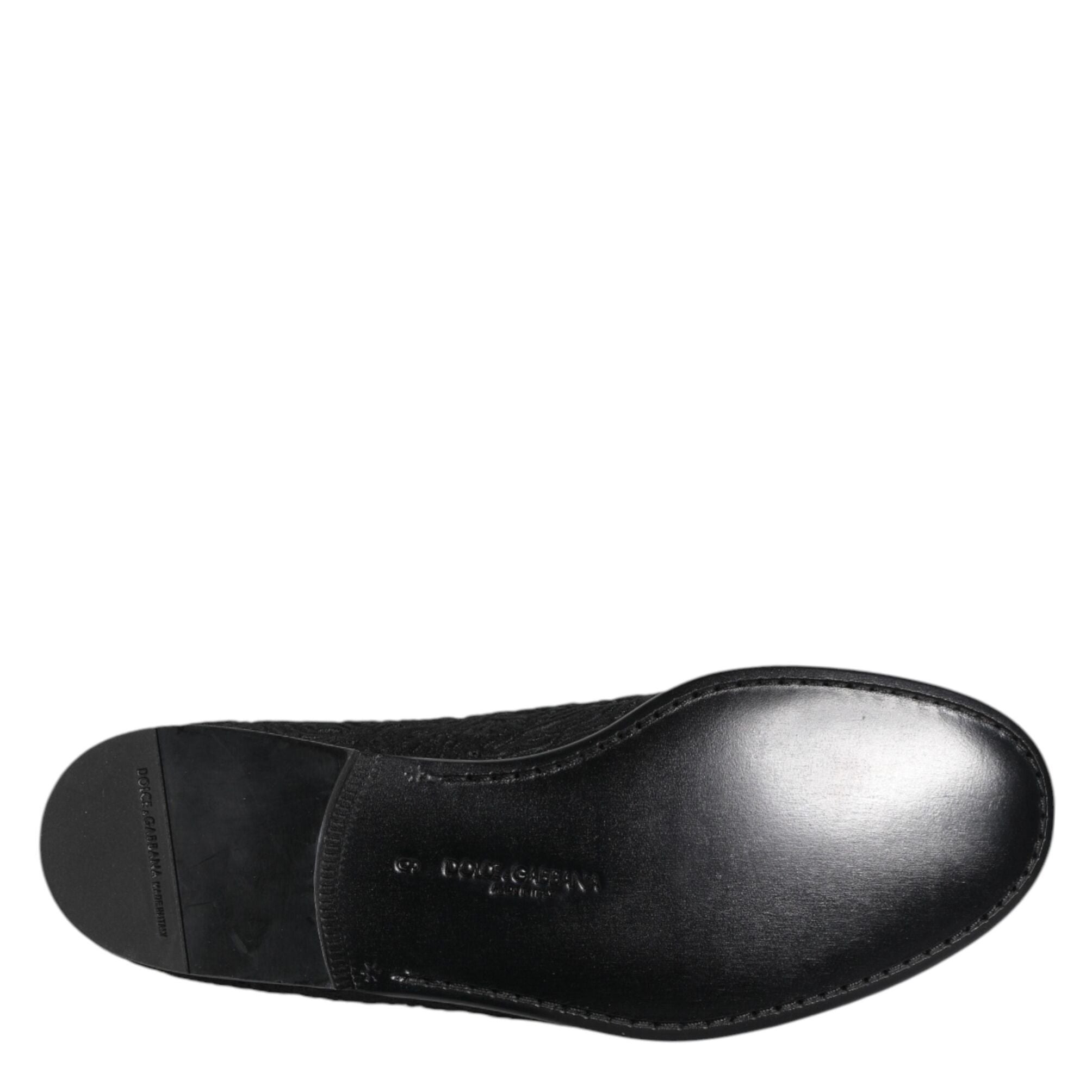 Dolce & Gabbana Black Jacquard Slip On Loafers Formal Shoes