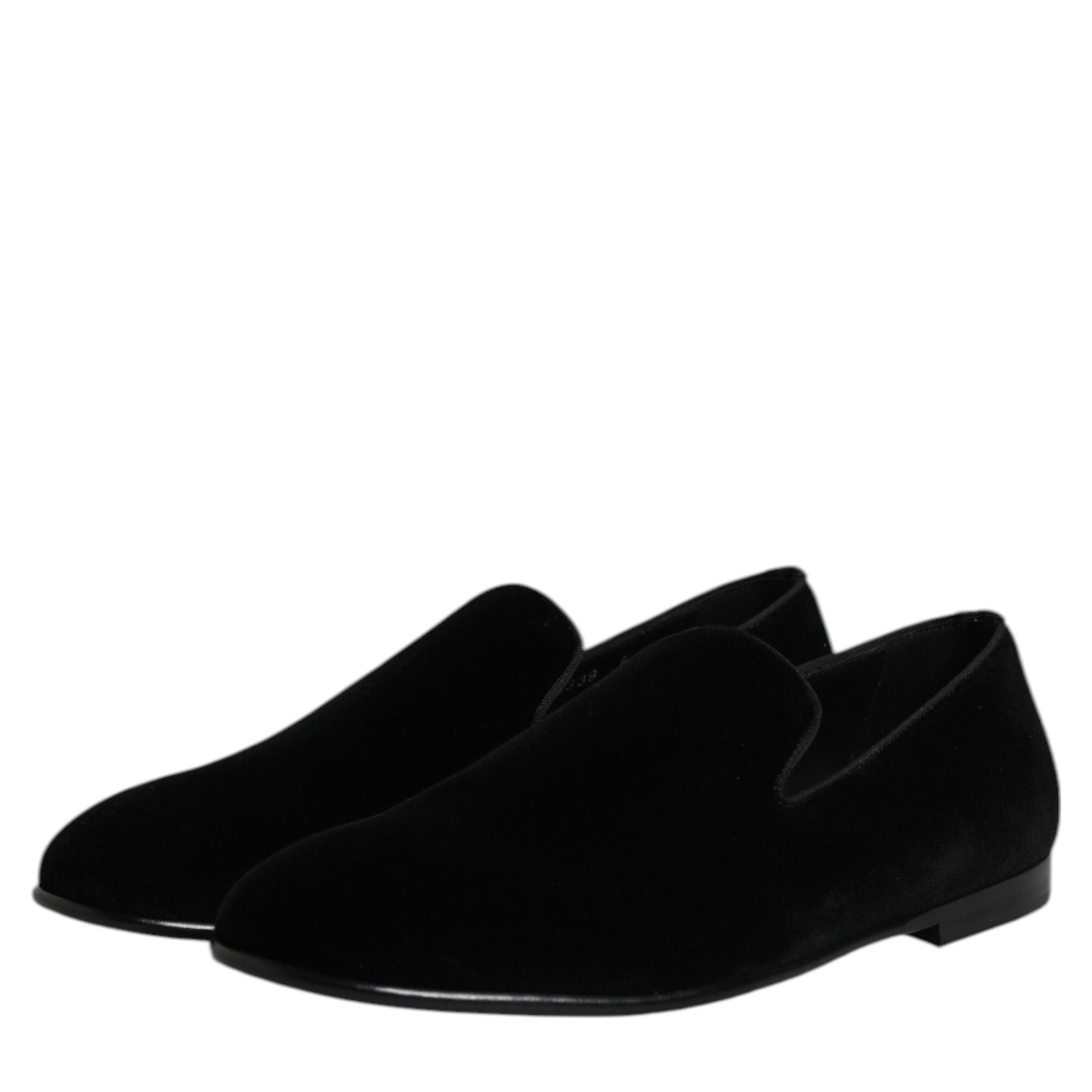 Dolce & Gabbana Black Velvet Slip On Loafers Formal Shoes