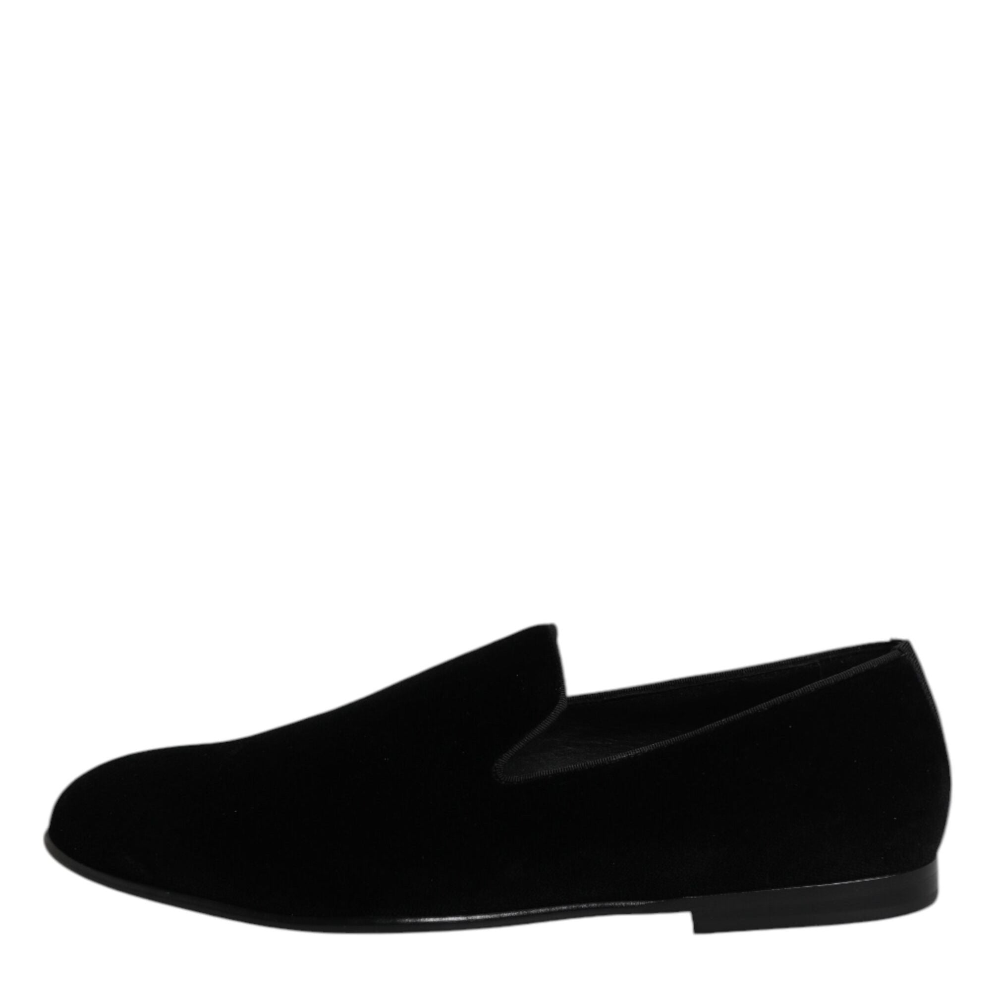 Dolce & Gabbana Black Velvet Slip On Loafers Formal Shoes