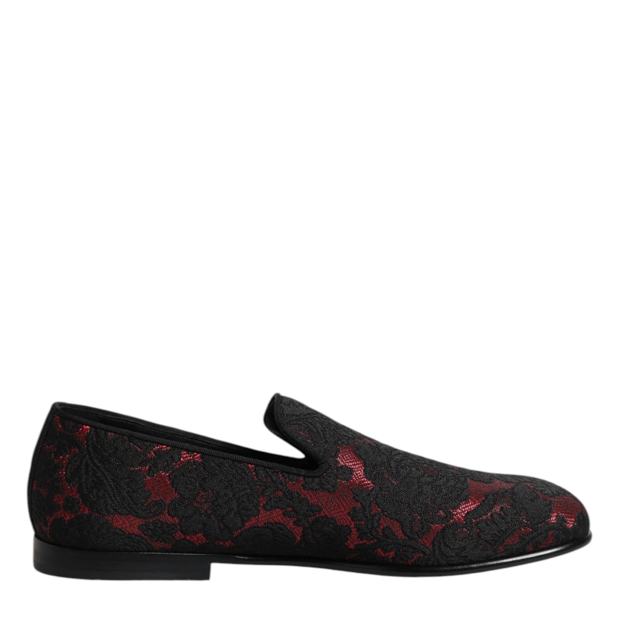 Dolce & Gabbana Red Black Jacquard Slip On Loafers Shoes