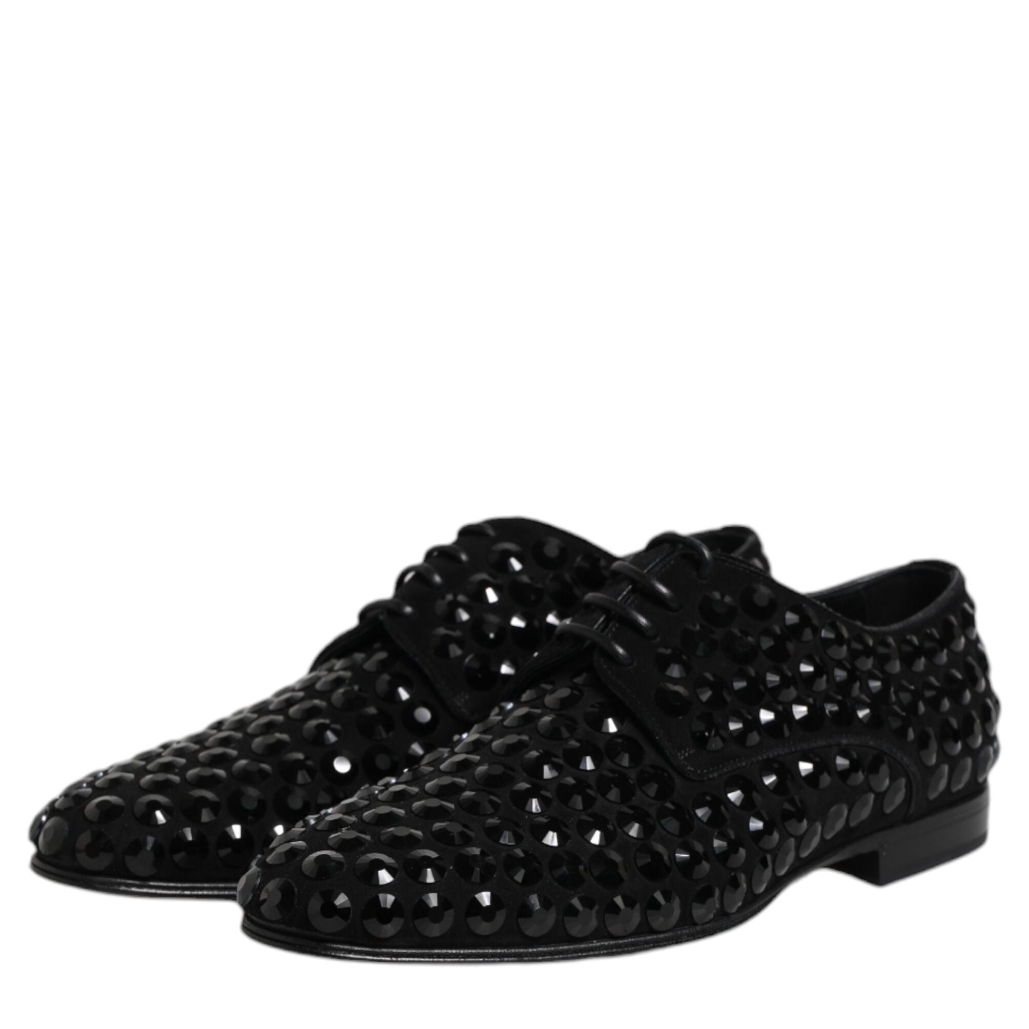 Dolce & Gabbana Black Suede Strass Derby Formal Shoes