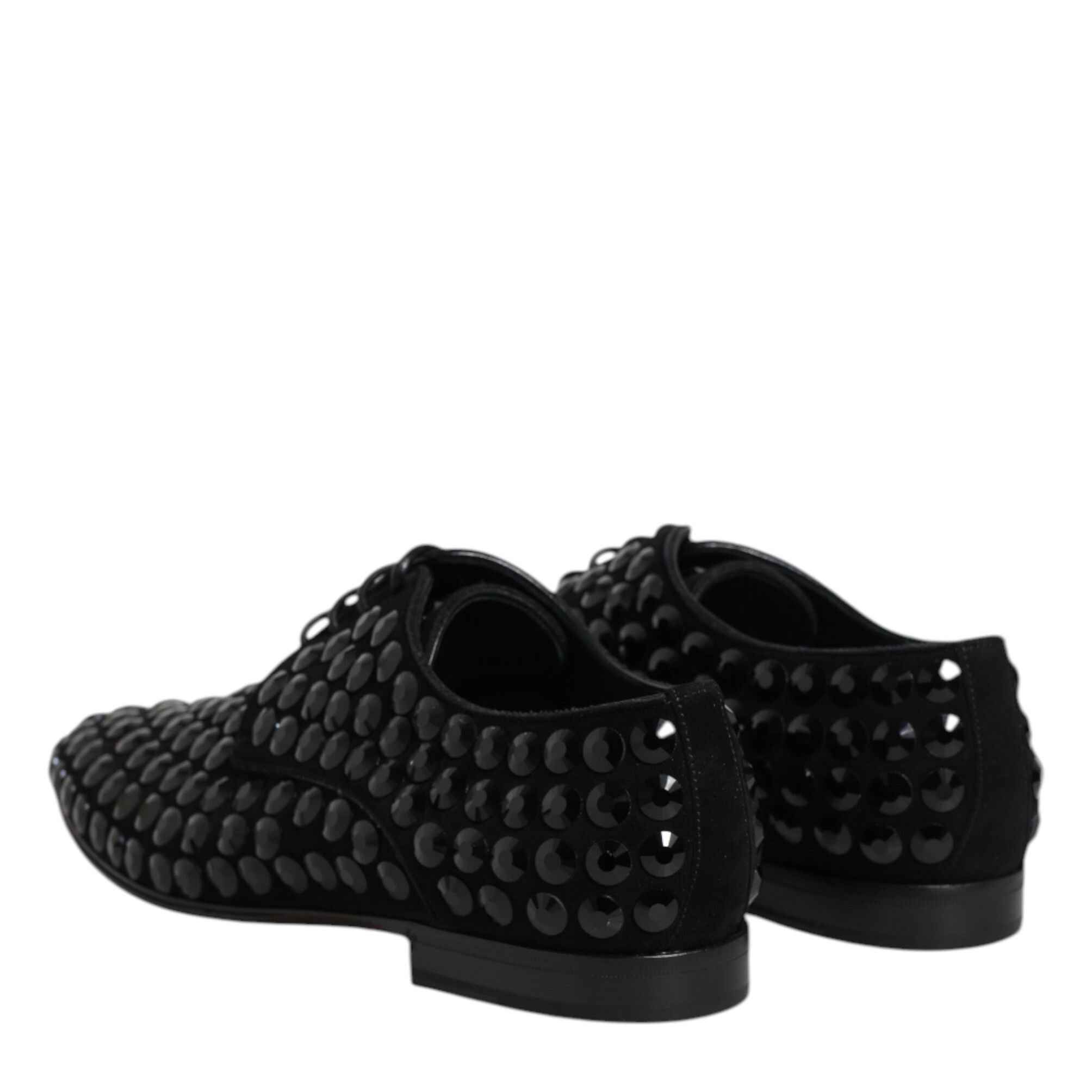 Dolce & Gabbana Black Suede Strass Derby Formal Shoes
