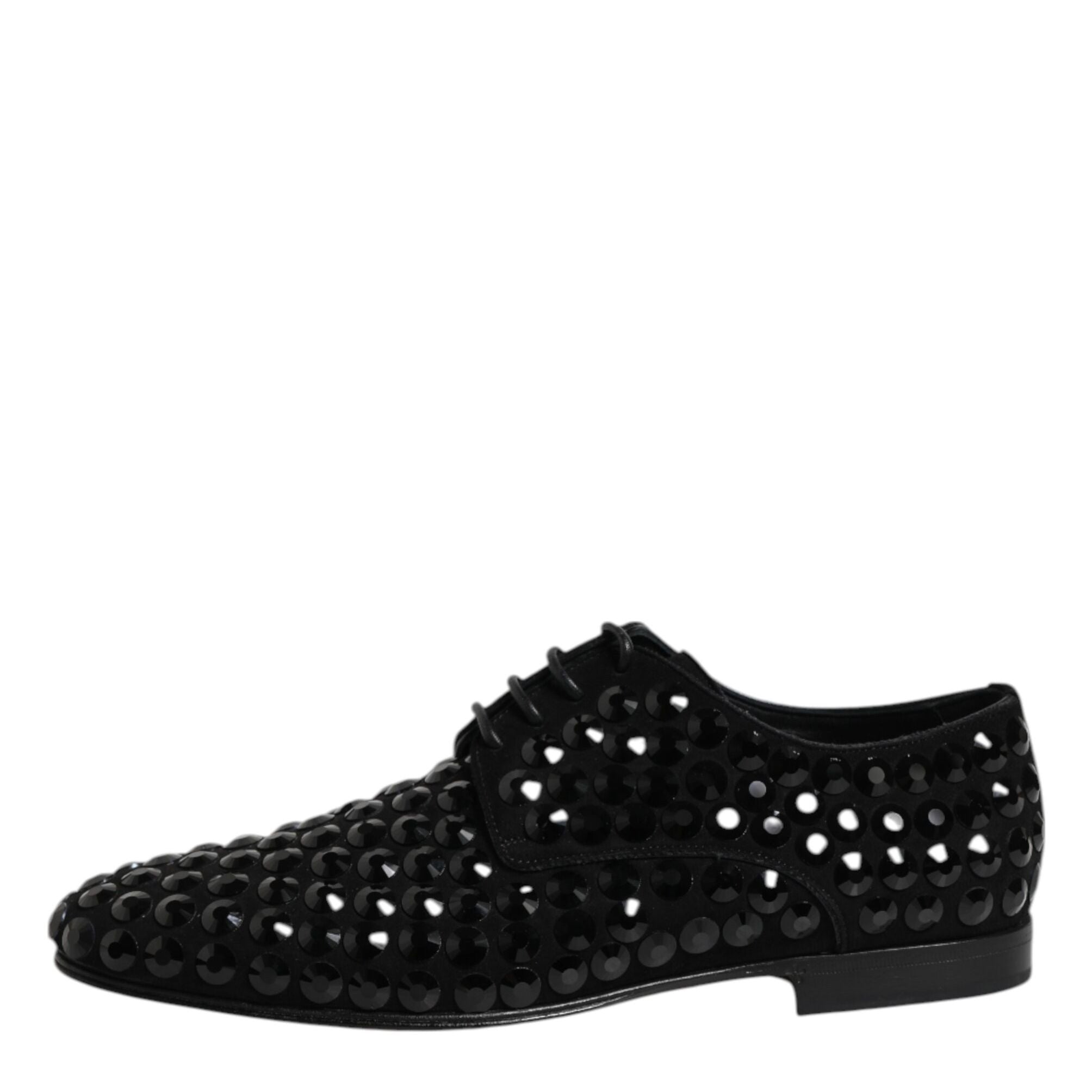 Dolce & Gabbana Black Suede Strass Derby Formal Shoes