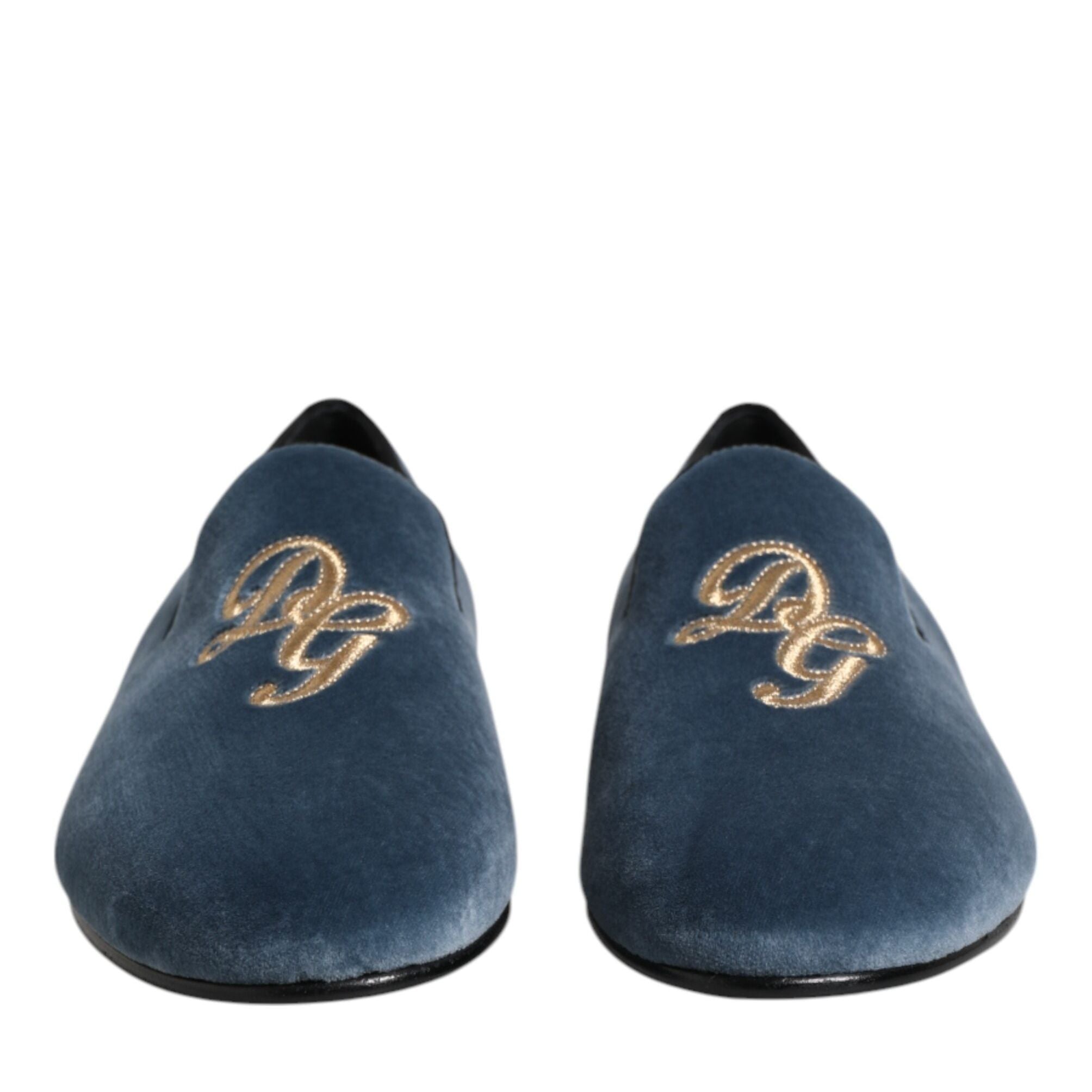 Dolce & Gabbana Blue Velvet DG Logo Loafers Formal Shoes