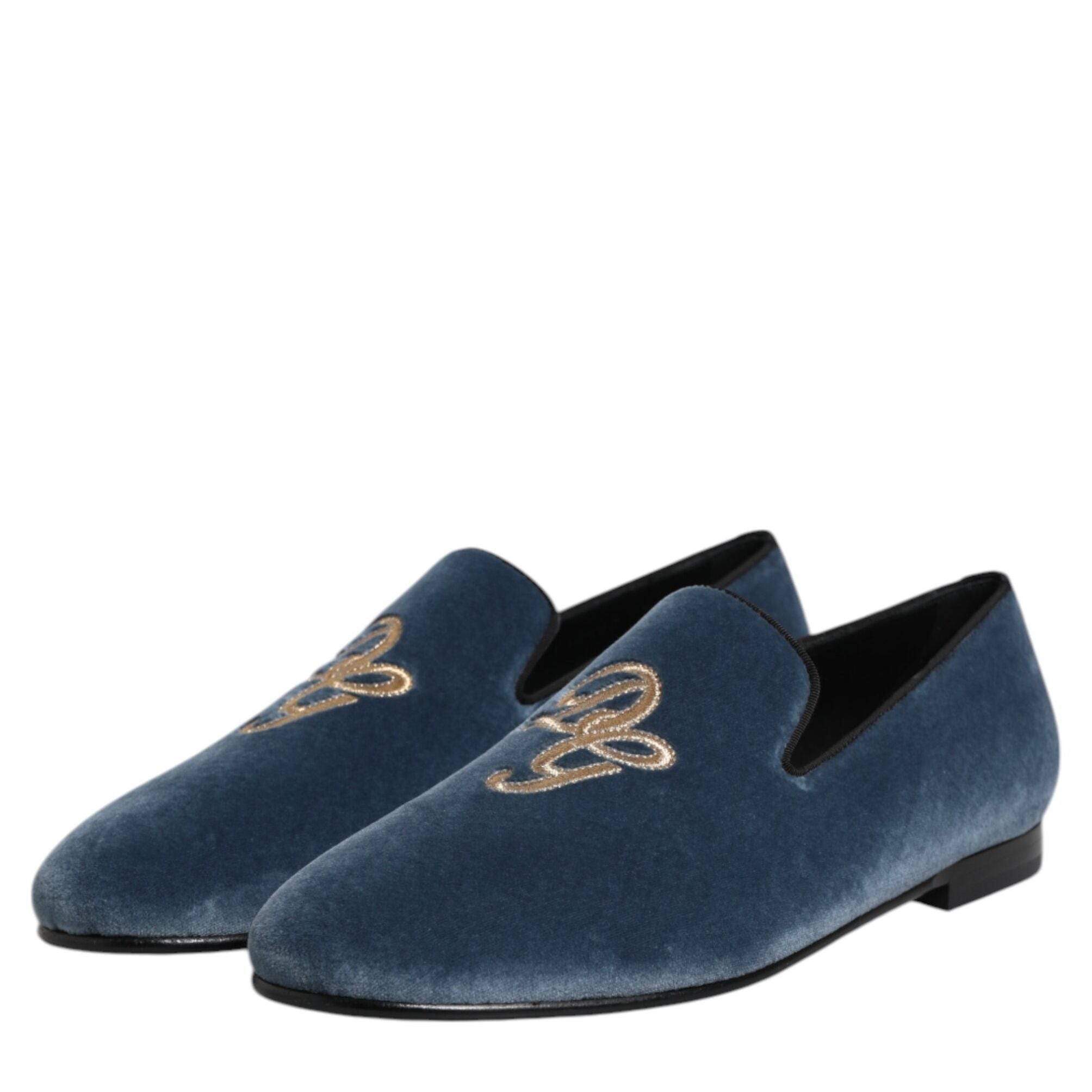 Dolce & Gabbana Blue Velvet DG Logo Loafers Formal Shoes
