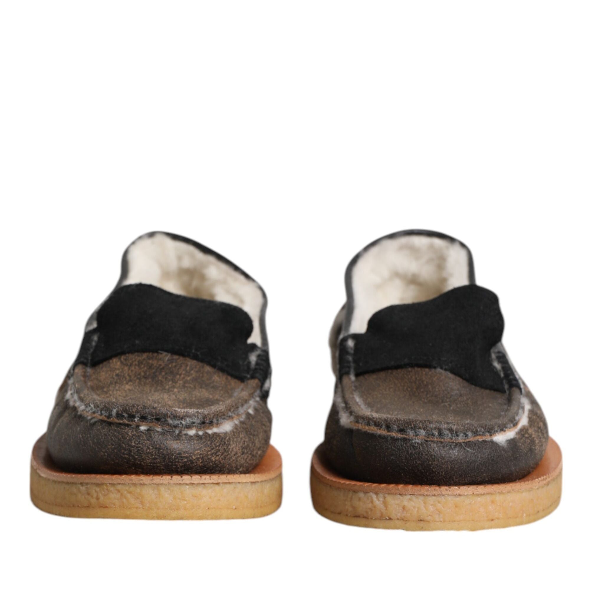 Dolce & Gabbana Brown White Calfskin Leather Loafers Shoes