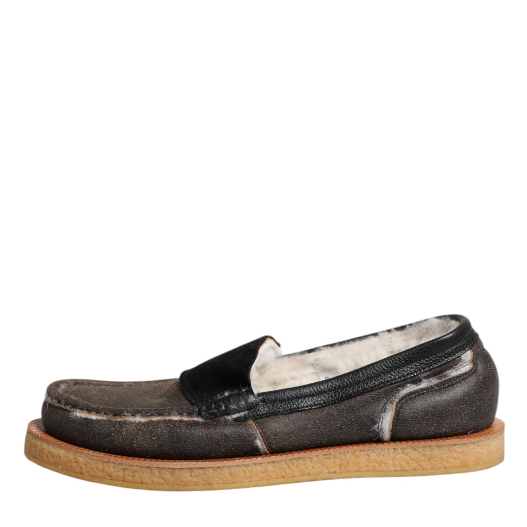 Dolce & Gabbana Brown White Calfskin Leather Loafers Shoes