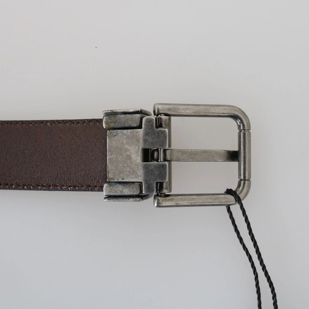 Dolce & Gabbana Blue Perforated Leather Gray Buckle Belt