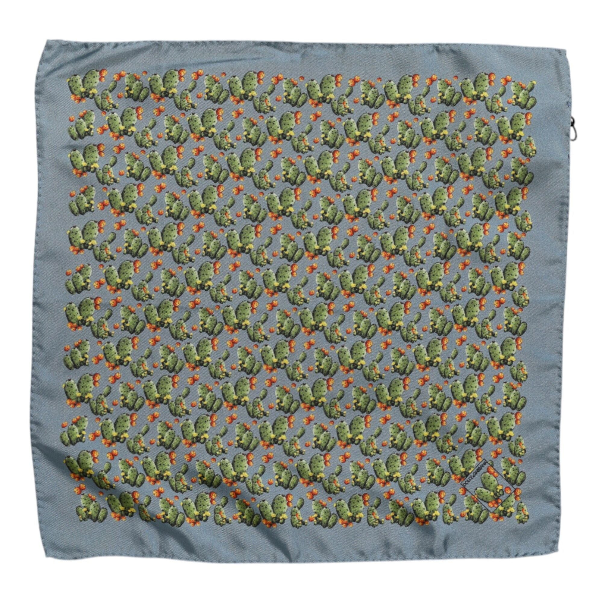 Dolce & Gabbana Gray Green Cactus Print Square Foulard Scarf