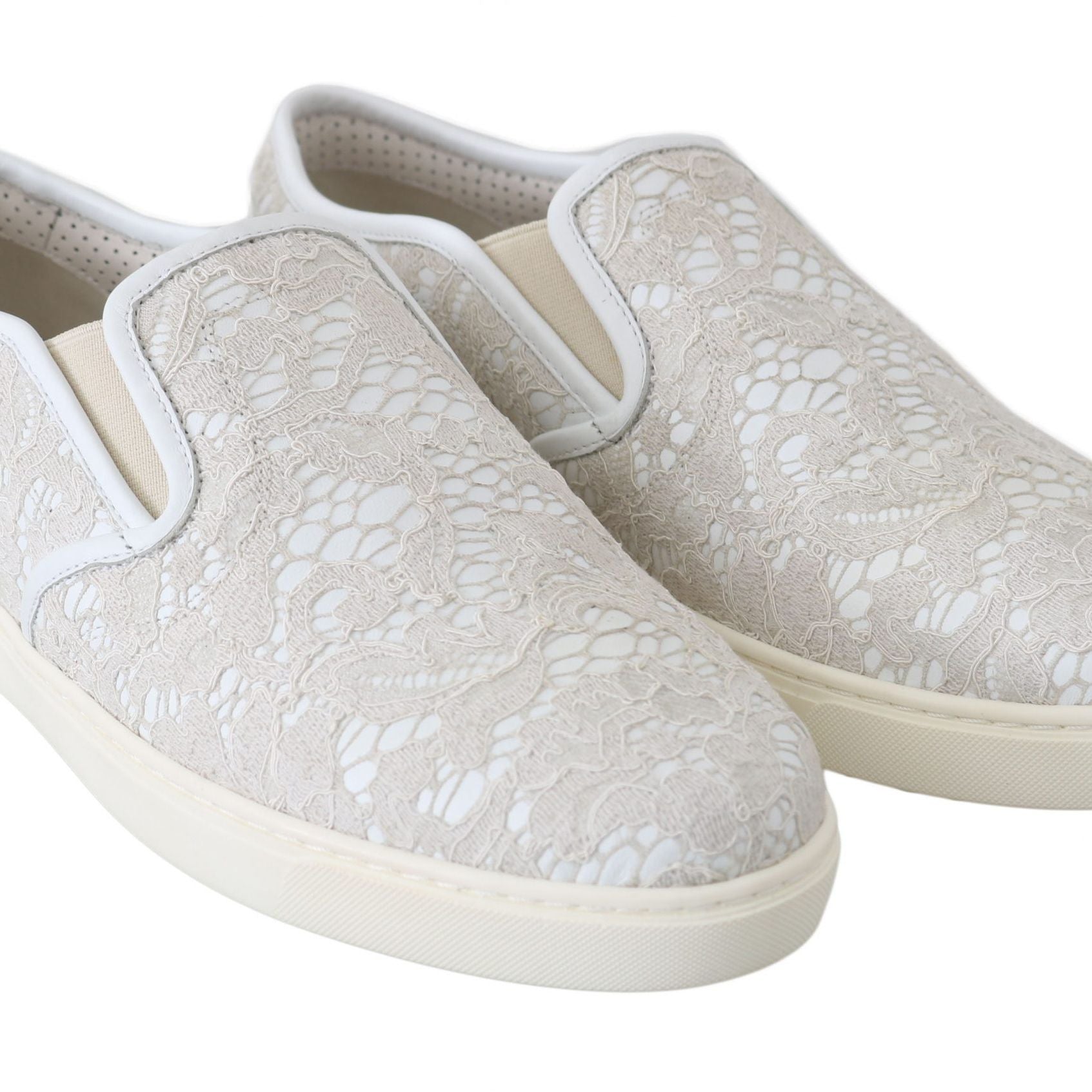 Dolce & Gabbana White Leather Lace Slip On Loafers Shoes