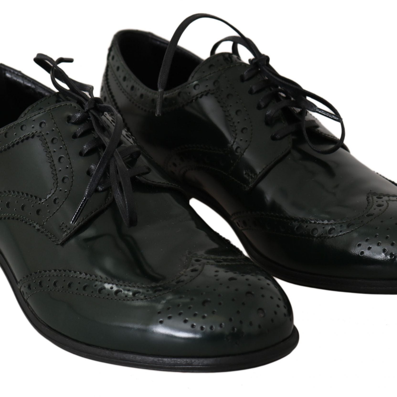 Dolce & Gabbana Green Leather Broque Oxford Wingtip Shoes