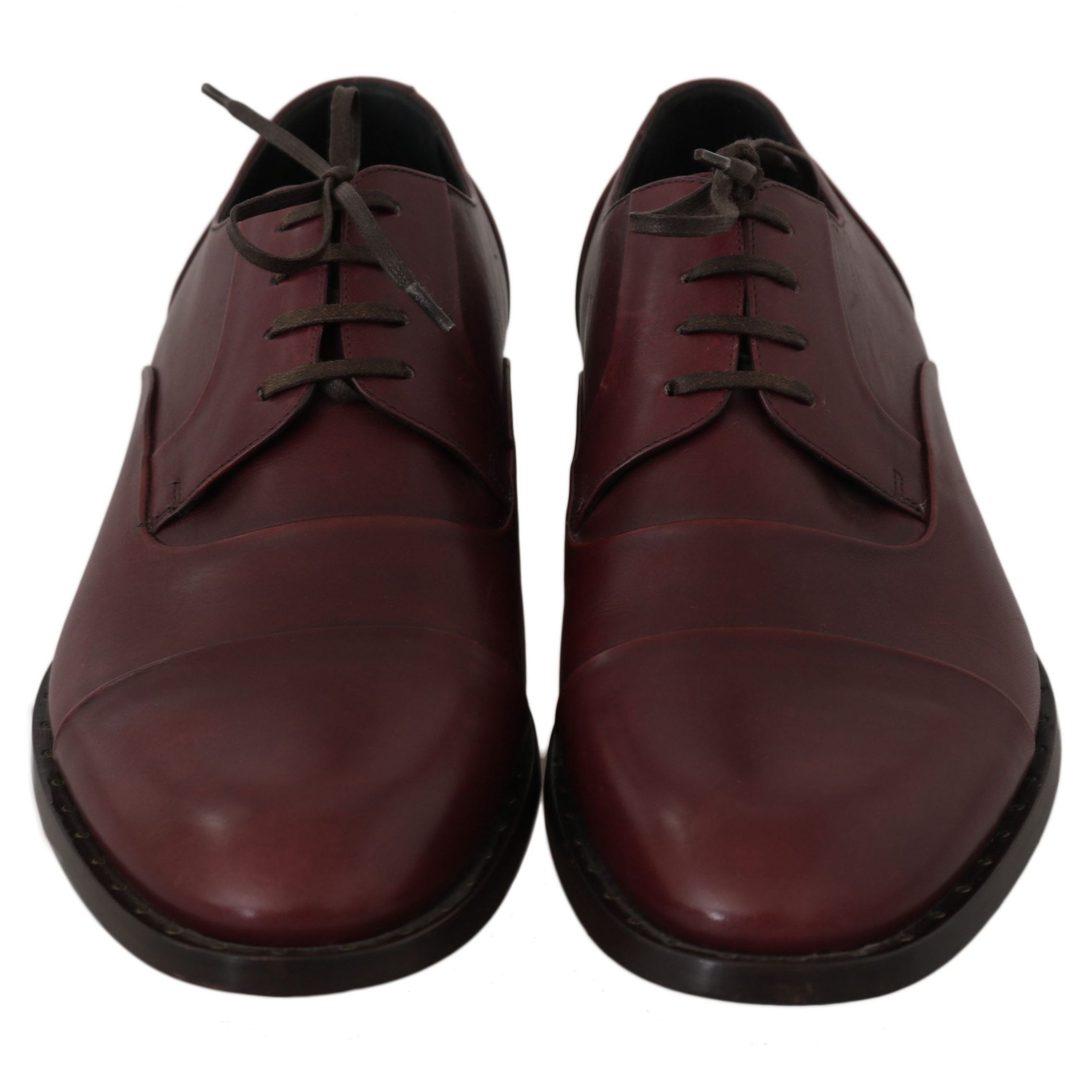 Dolce & Gabbana Red Bordeaux Leather Derby Formal Shoes