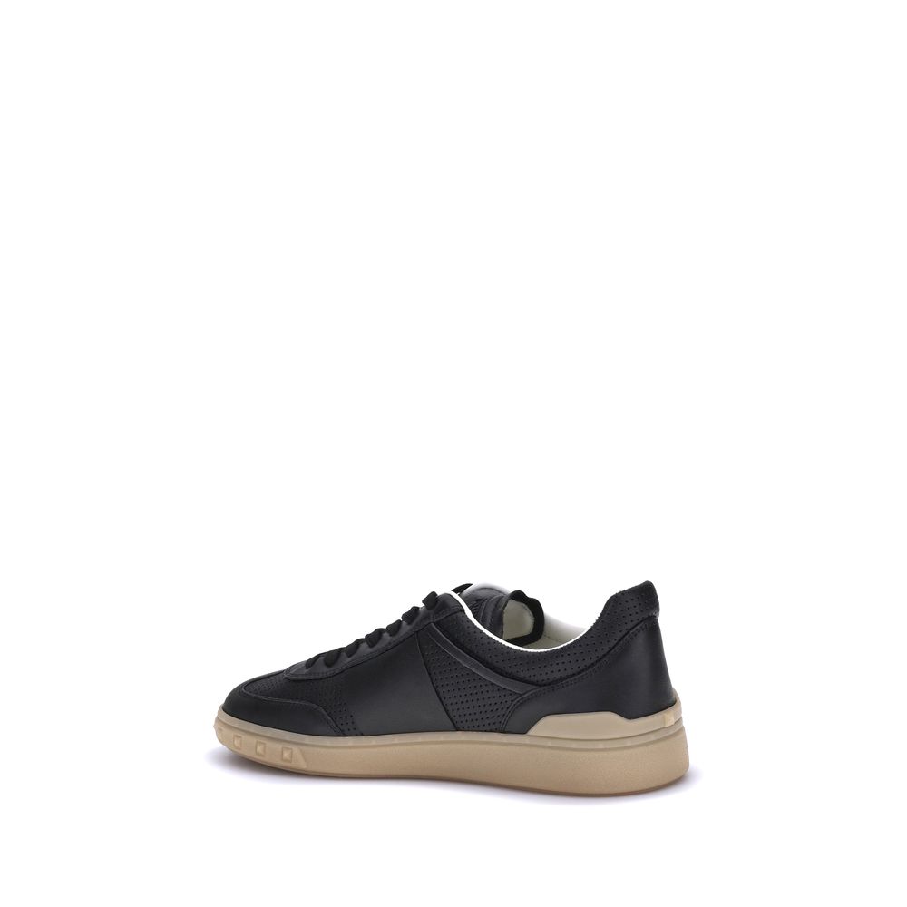 Valentino Garavani Black Calf Leather Bos Taurus Low Top Sneakers