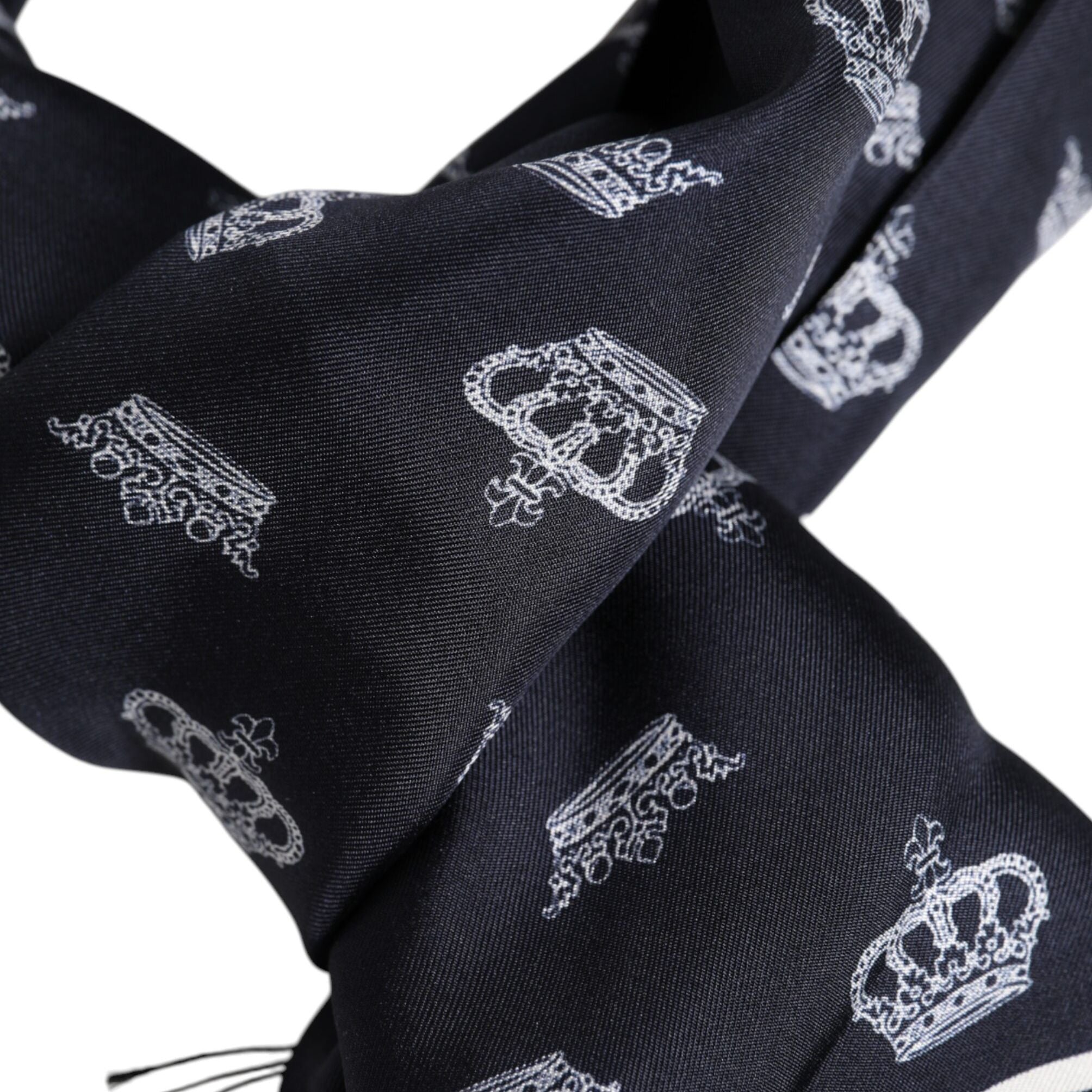 Dolce & Gabbana Black Silk Crown Fringes Men Foulard Scarf