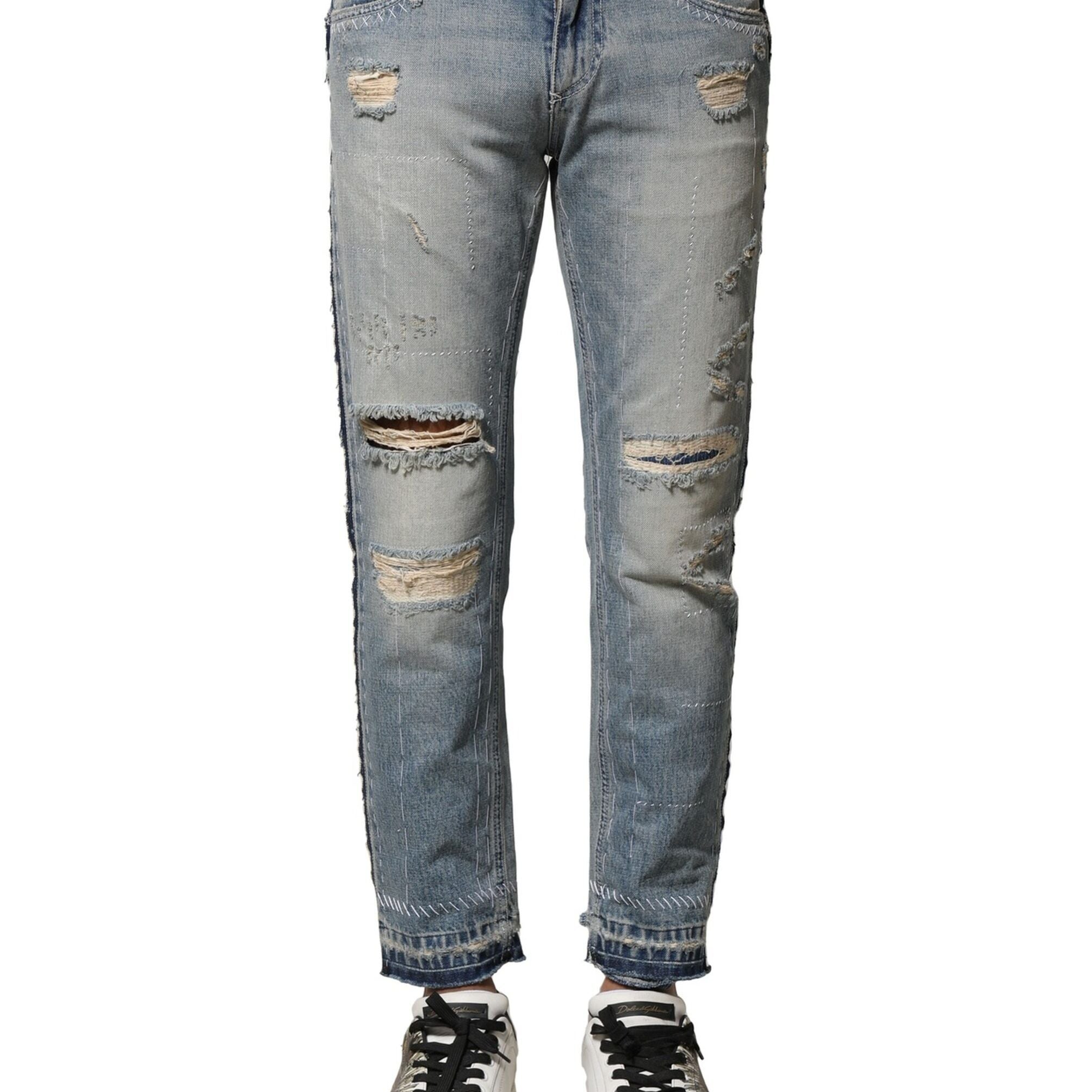 Dolce & Gabbana Light Blue Tattered Straight Men Denim Jeans