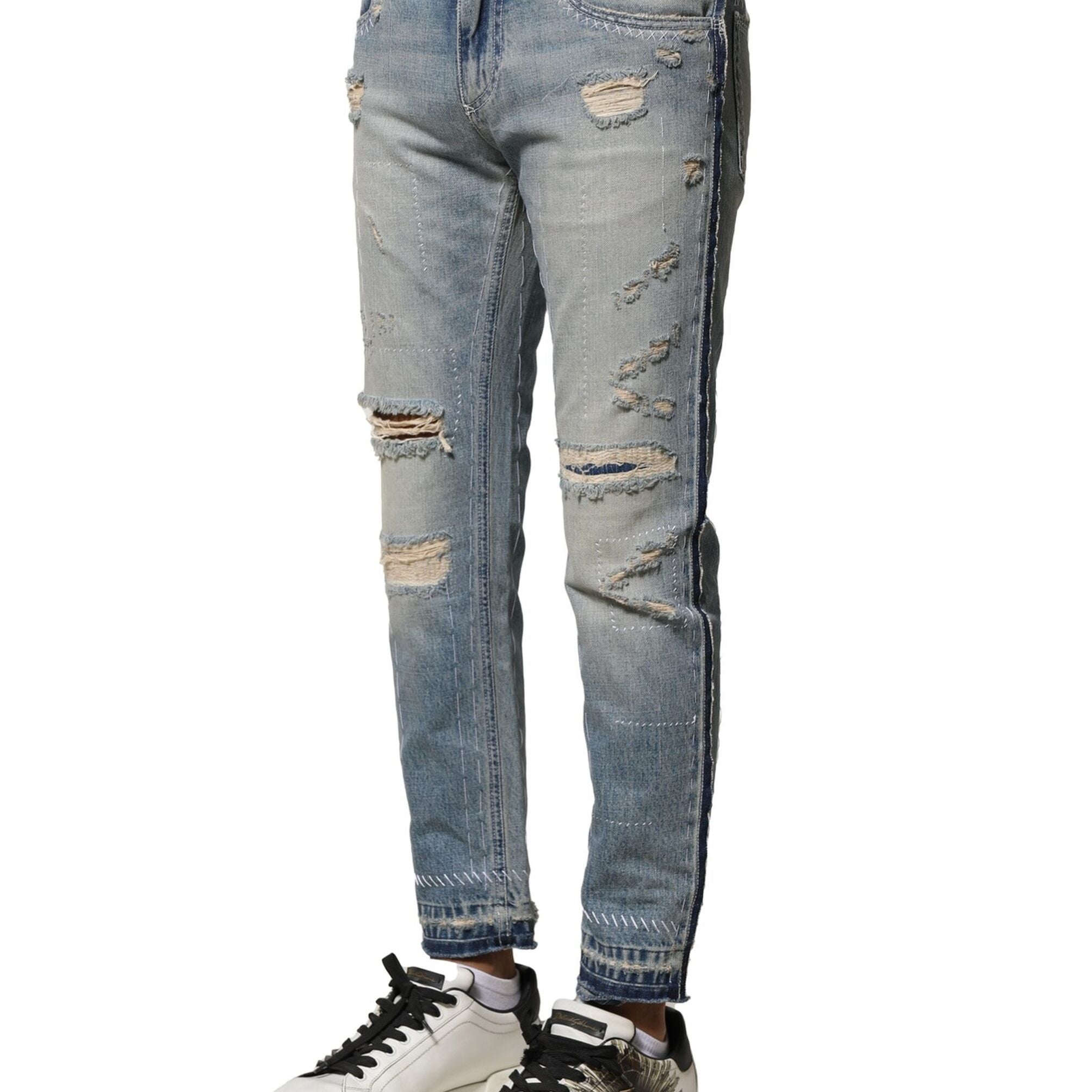 Dolce & Gabbana Light Blue Tattered Straight Men Denim Jeans