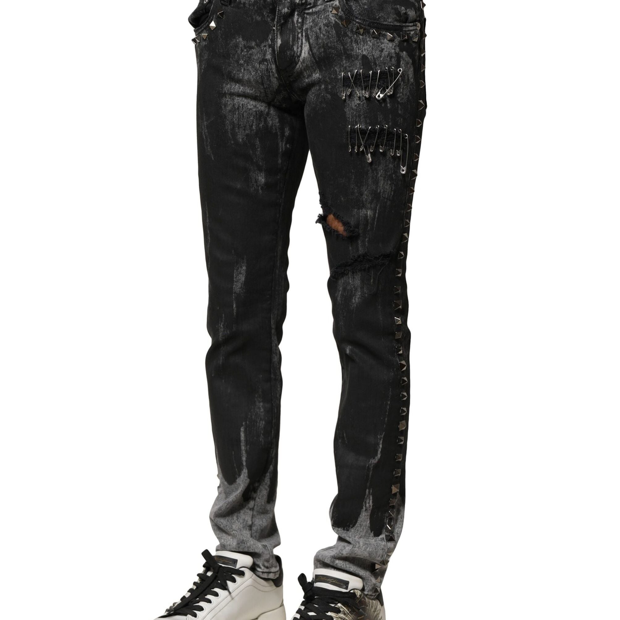 Dolce & Gabbana Black Washed Embellished Skinny Denim Jeans