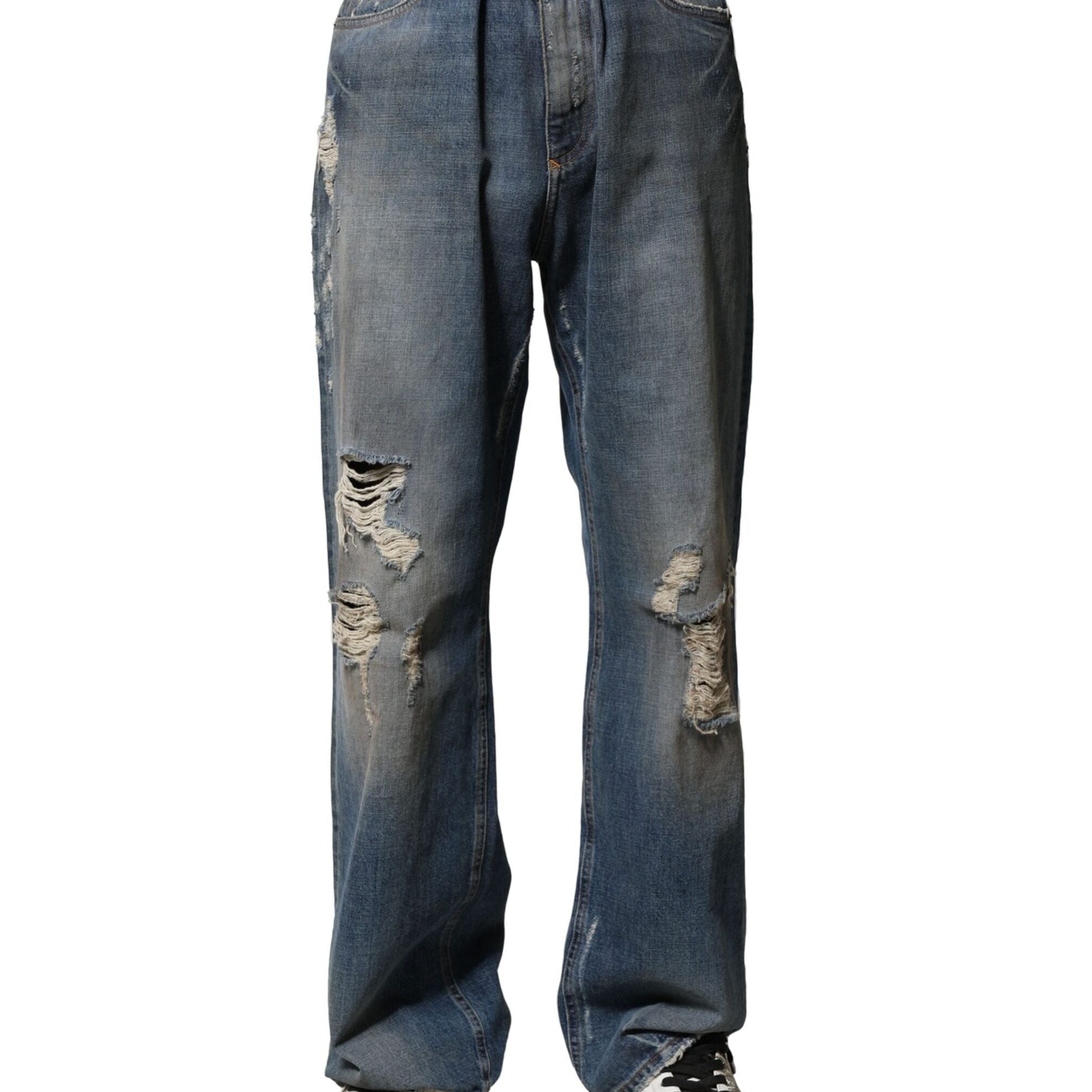 Dolce & Gabbana Blue Cotton Tattered Men Denim Jeans
